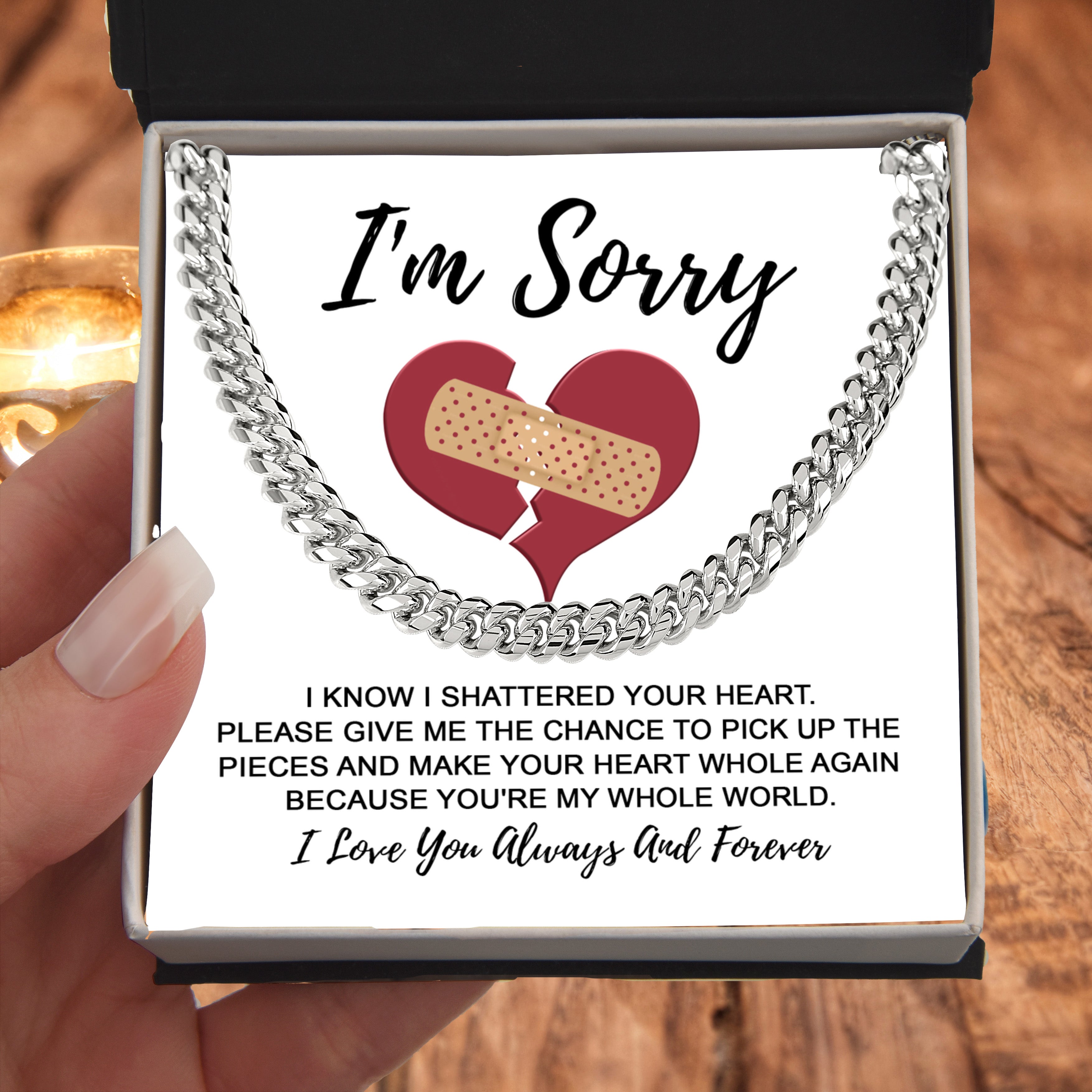 Apology Gift for Him - I'm Sorry - Cuban Chain Necklace with Gift Card and Box