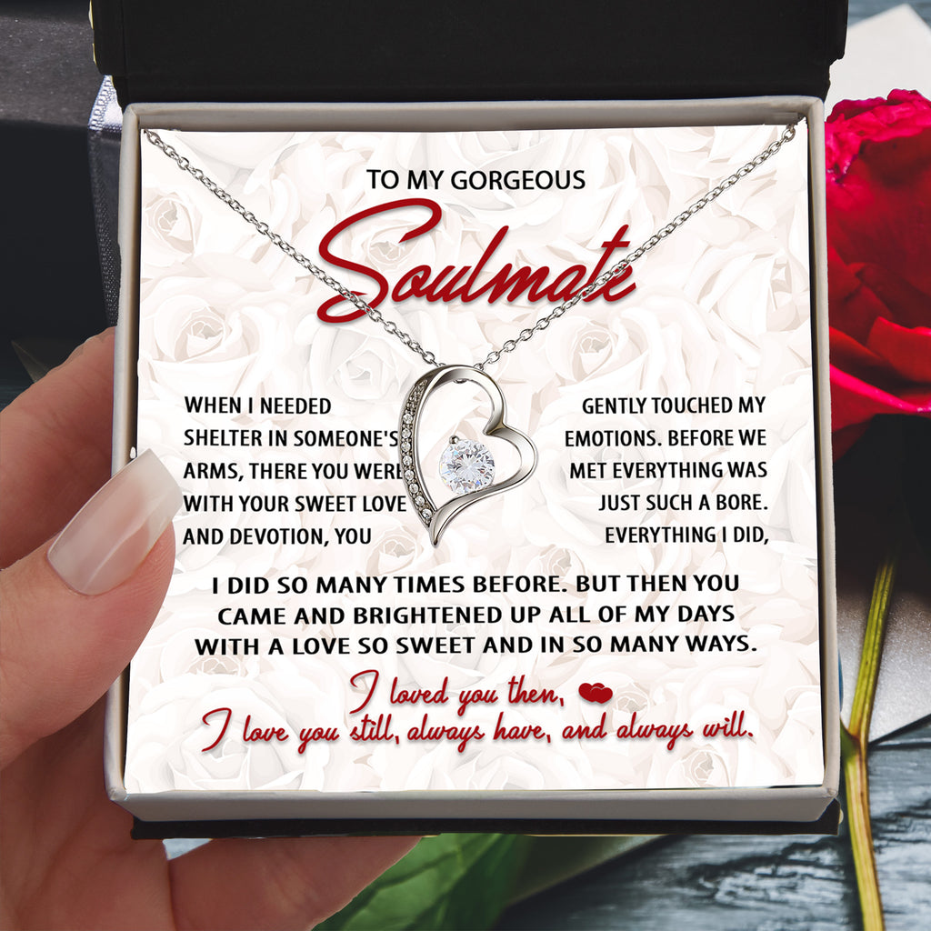 To My Gorgeous Soulmate – Sweet Love - Forever Love Heart Necklace with Message Card