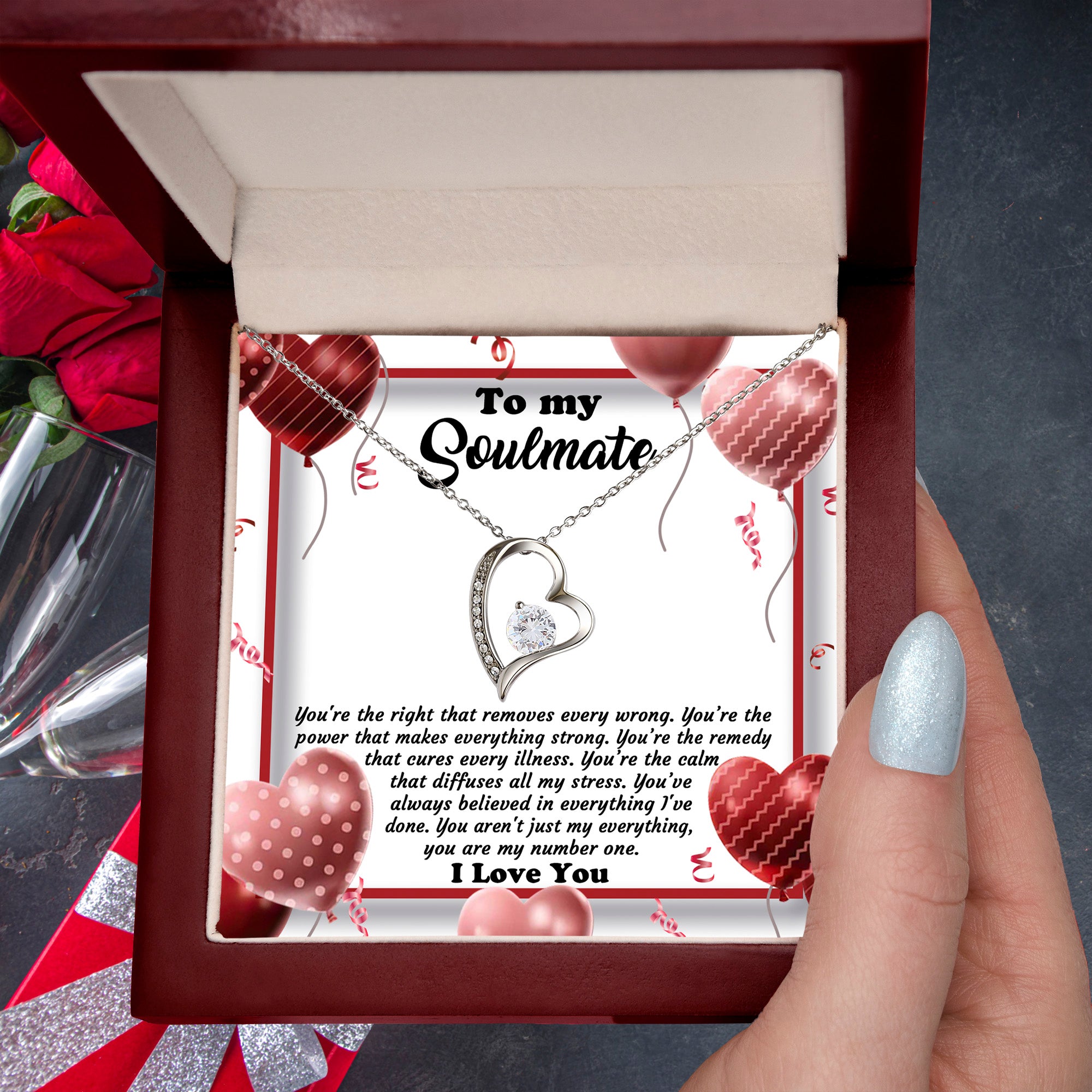 Soulmate - My Number One - Romantic Message with Forever Love Heart Necklace