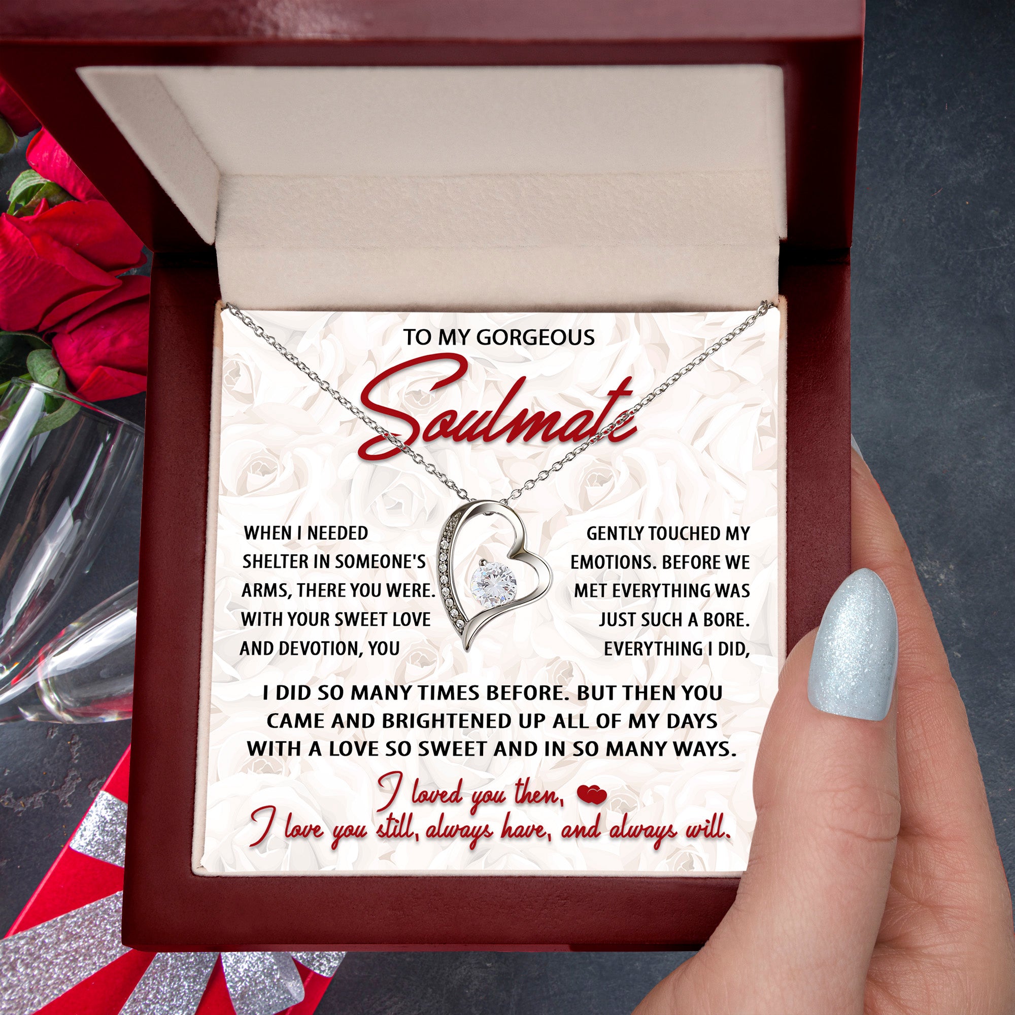To My Gorgeous Soulmate – Sweet Love - Forever Love Heart Necklace with Message Card