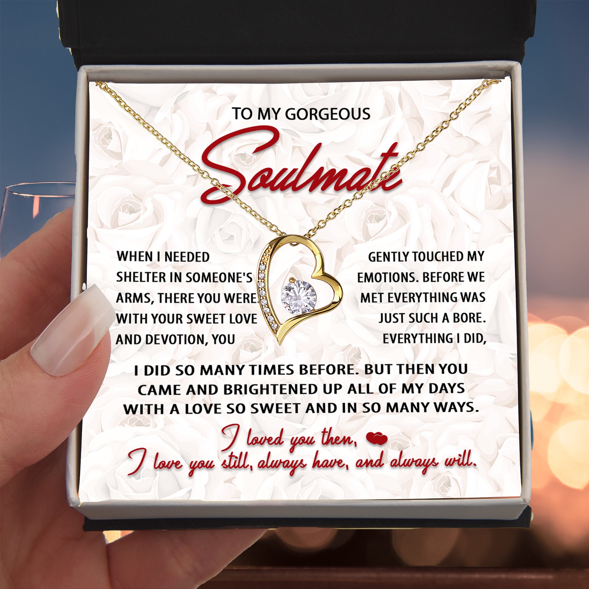 To My Gorgeous Soulmate – Sweet Love - Forever Love Heart Necklace with Message Card