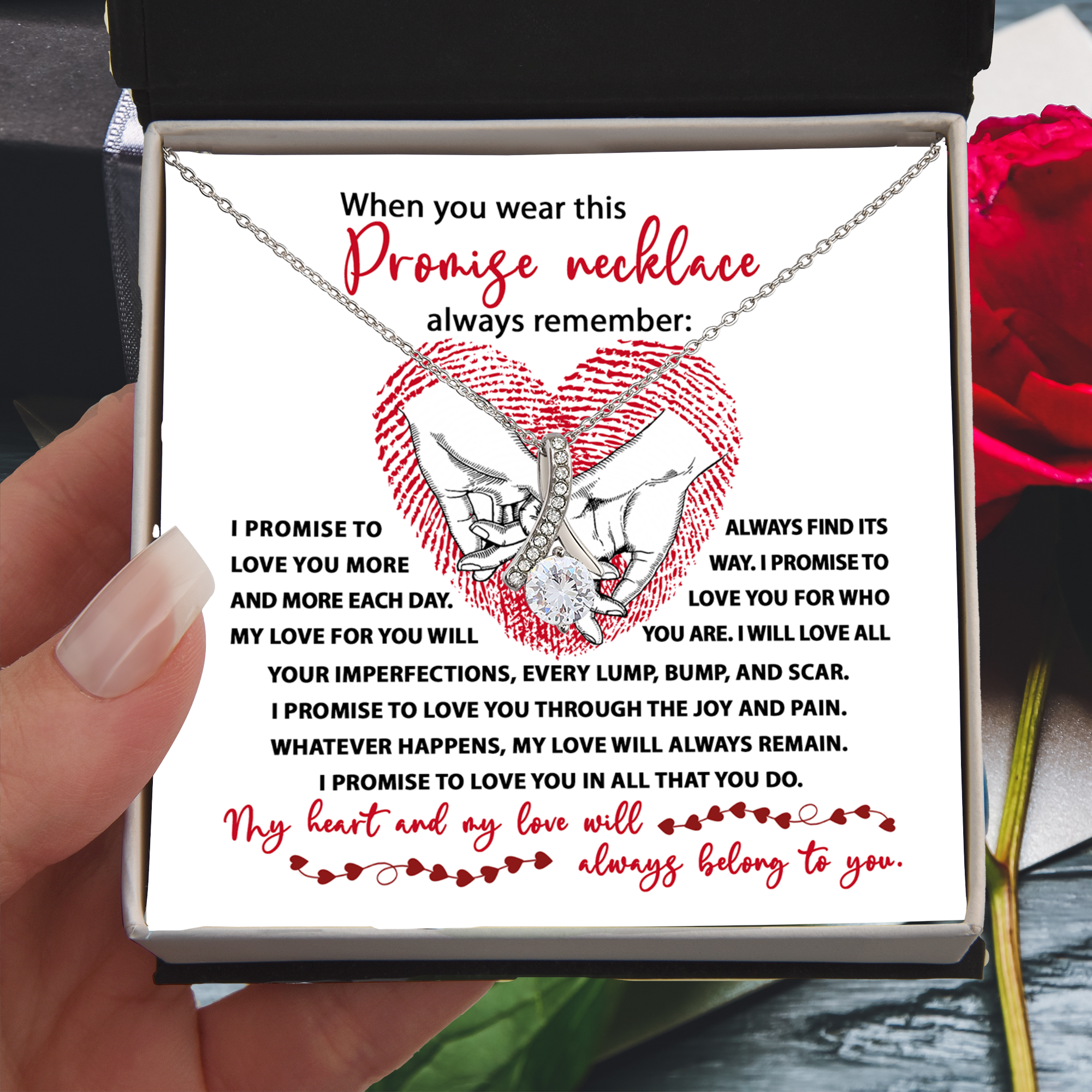 Promise Necklace – Romantic Gift with Deep Love Vows and Heartfelt Message Card