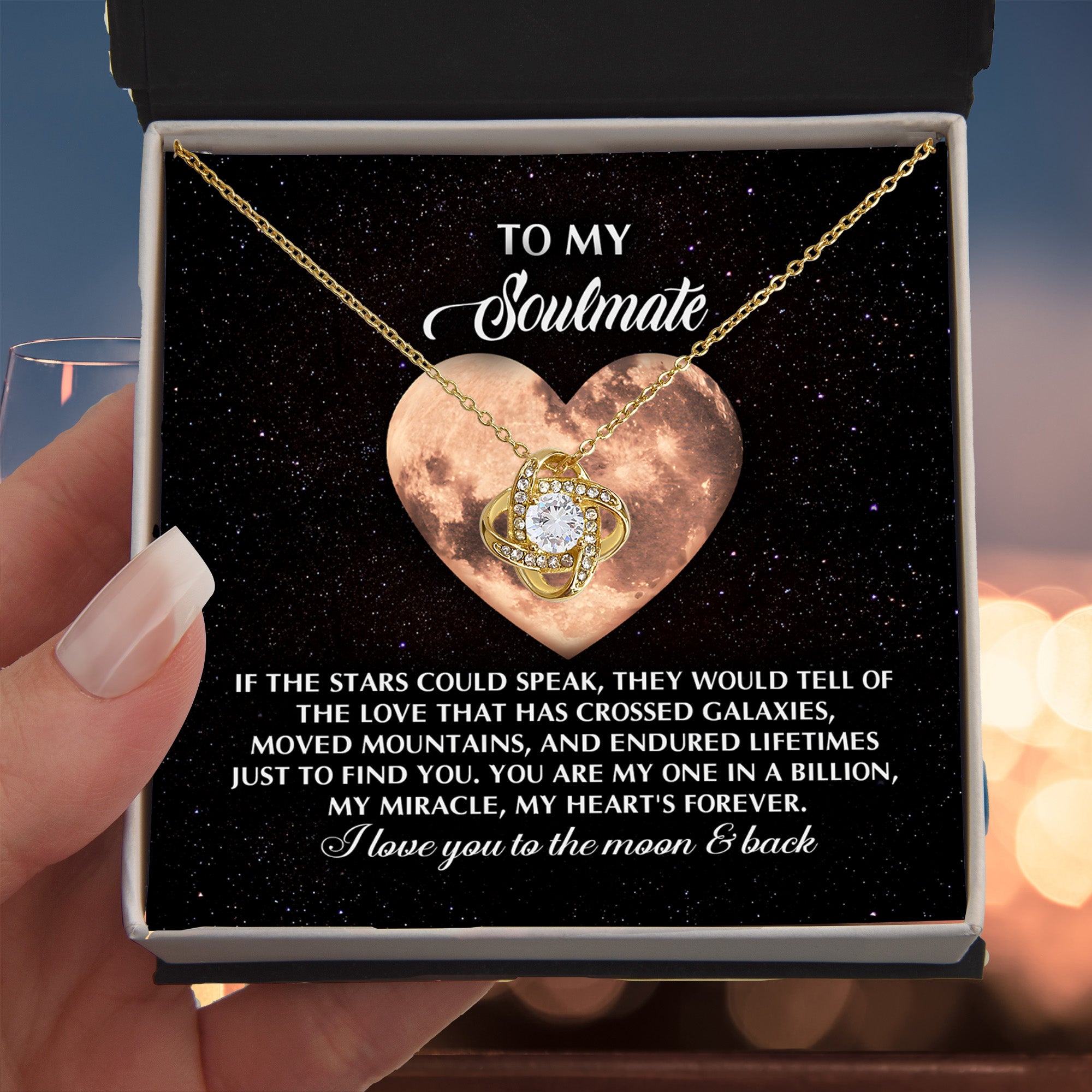 To My Soulmate - Crossed Galaxies - Love Knot Necklace with Heartfelt Message