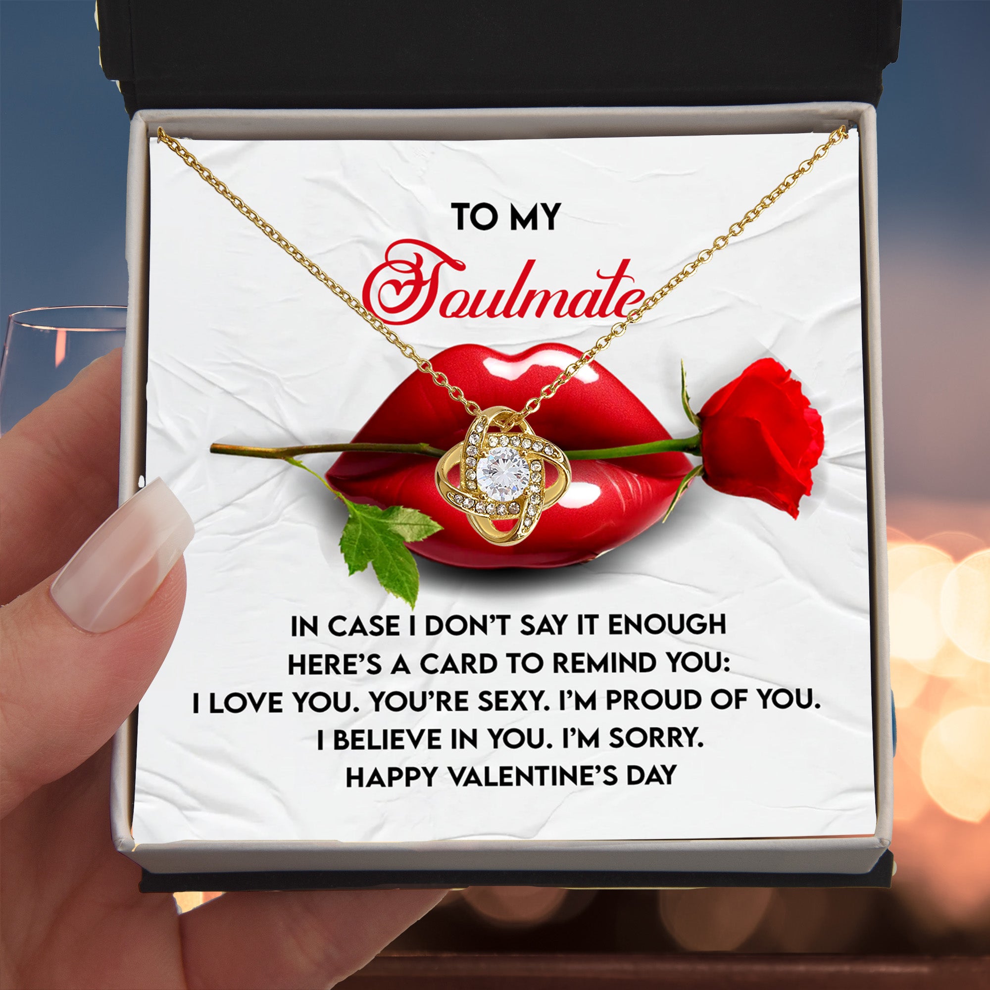 Soulmate Love Knot Necklace – Romantic Valentine's Day Gift with Message Card for Her