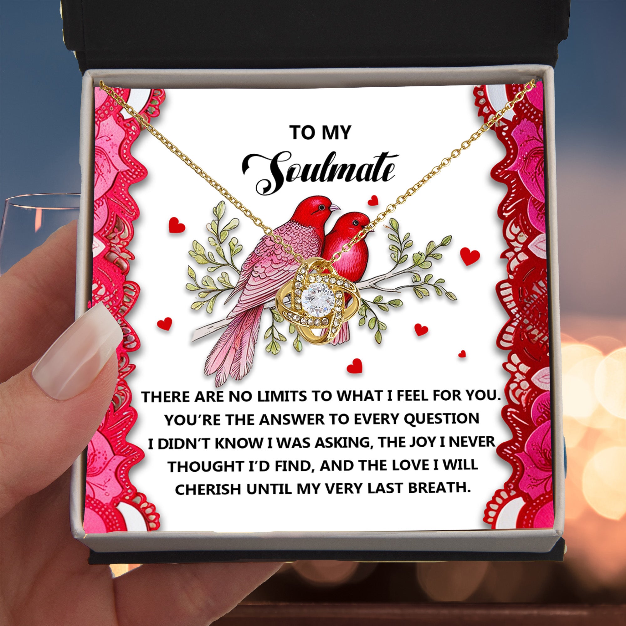 To My Soulmate - The Love I Will Cherish - Love Knot Necklace with Romantic Message