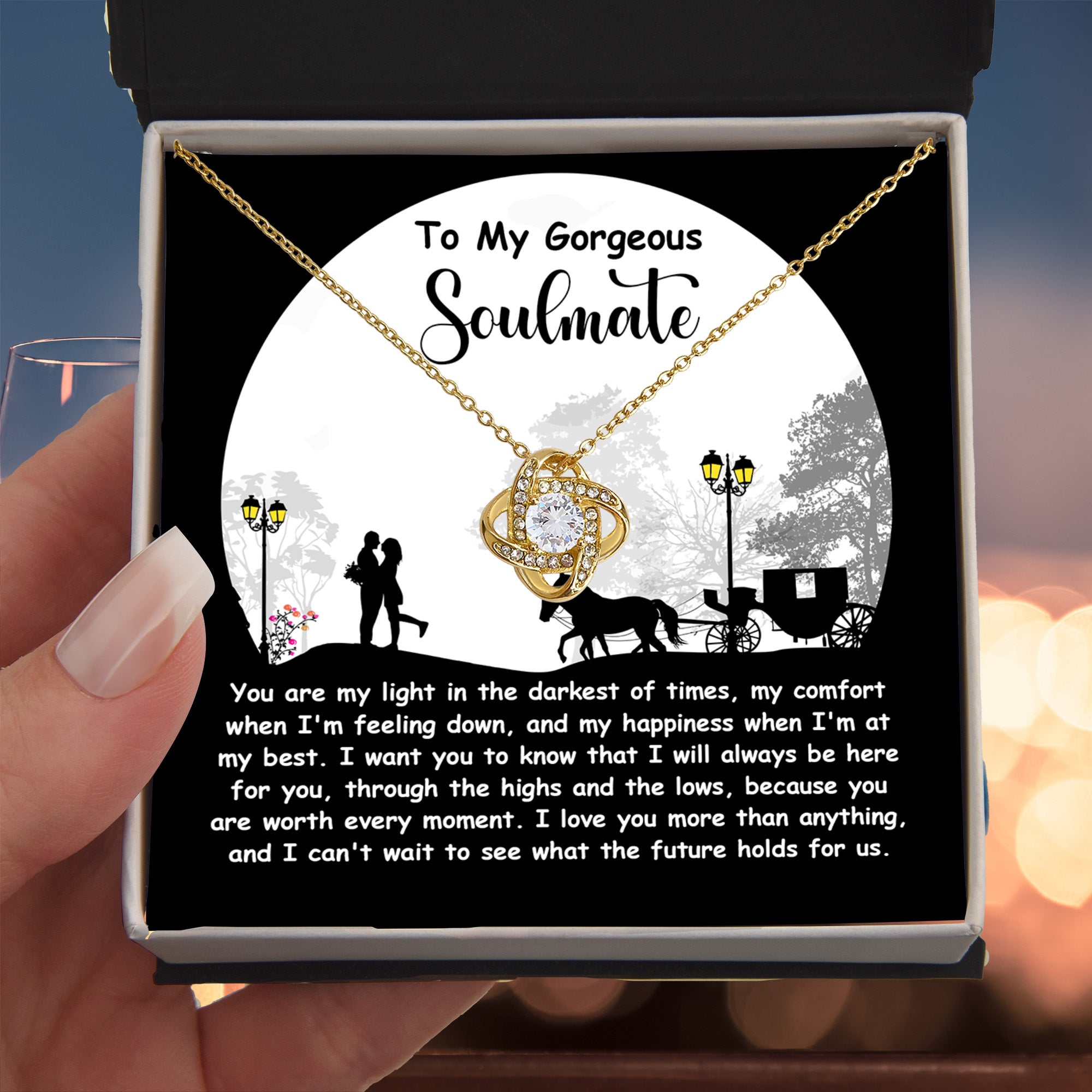 To My Gorgeous Soulmate – Future Holds For Us - Love Knot Necklace | Romantic Valentine's Day, Birthday or Anniversary Gift for Her