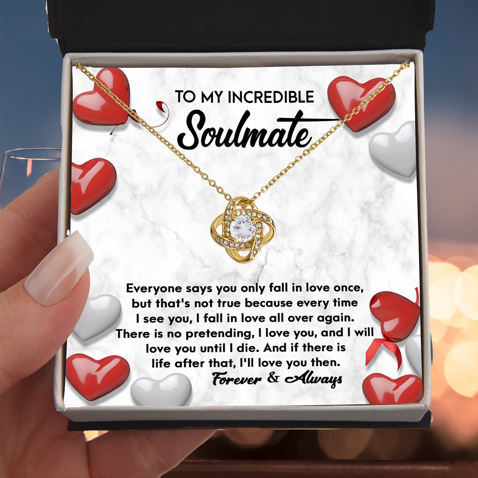 To My Incredible Soulmate – Fall in Love All Over Again - Love Knot Necklace with Heartfelt Message Card