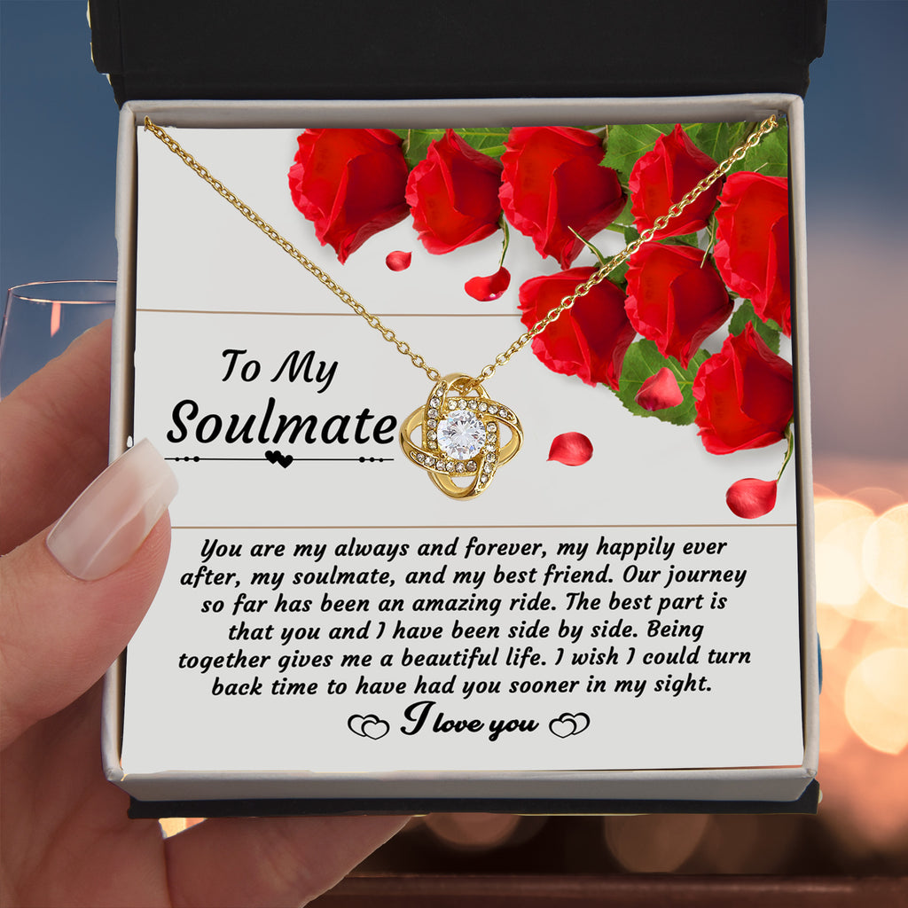 To My Soulmate - Side By Side Forever - Love Knot Necklace with Message Card