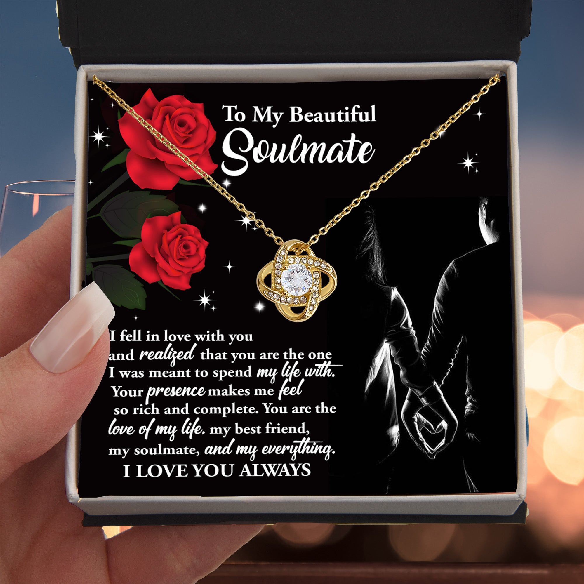 To My Beautiful Soulmate – Spend My Life With You - Love Knot Necklace with Message Card
