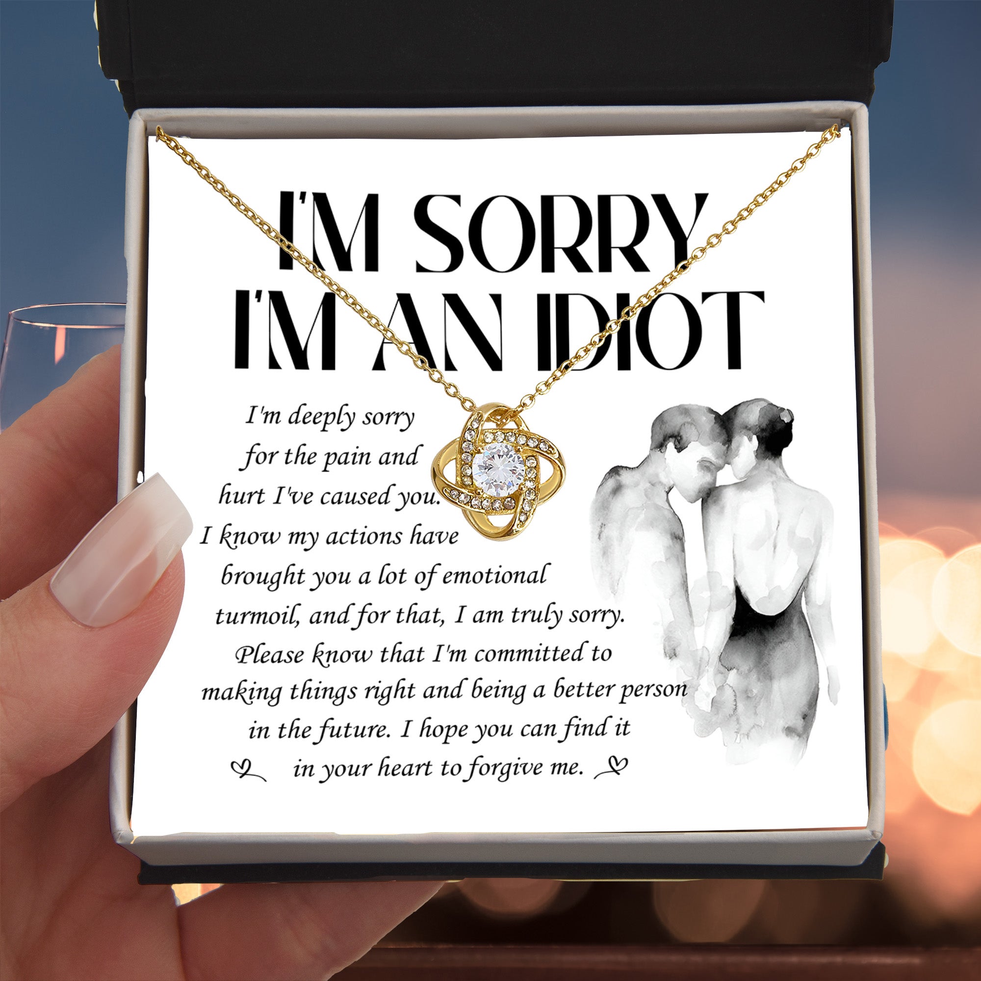 Heartfelt Apology Gift for Her - “I'm Sorry, I'm an Idiot” Love Knot Necklace