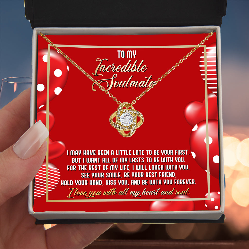 To My Incredible Soulmate Love Knot Necklace – Heart and Soul Love Gift for Wife or Girlfriend