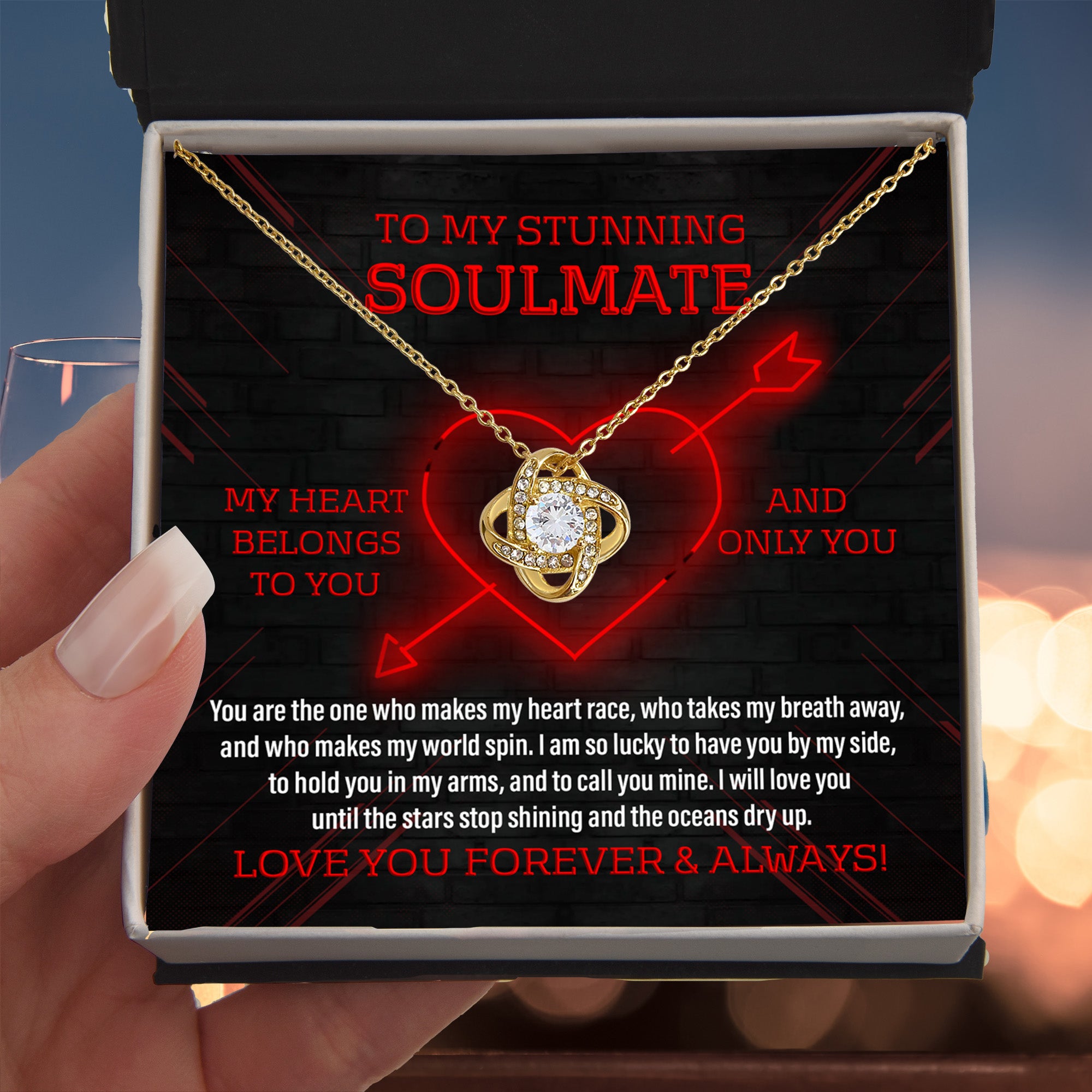 To My Stunning Soulmate Love Knot Necklace – Forever & Always Romantic Gift for Her