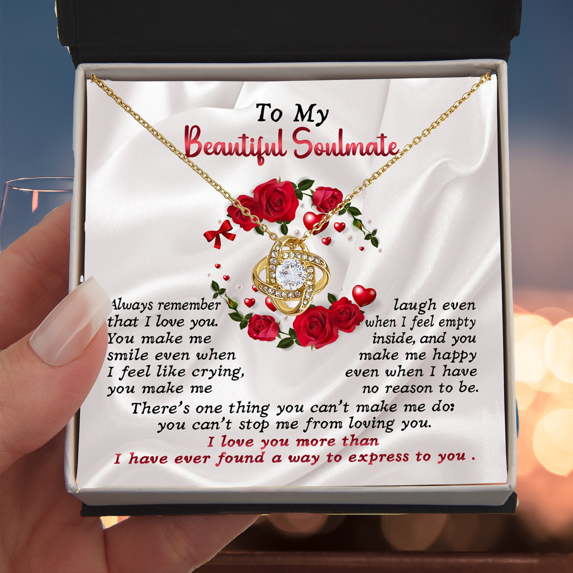 To My Beautiful Soulmate Love Knot Necklace – Emotional Forever Love Gift for Her
