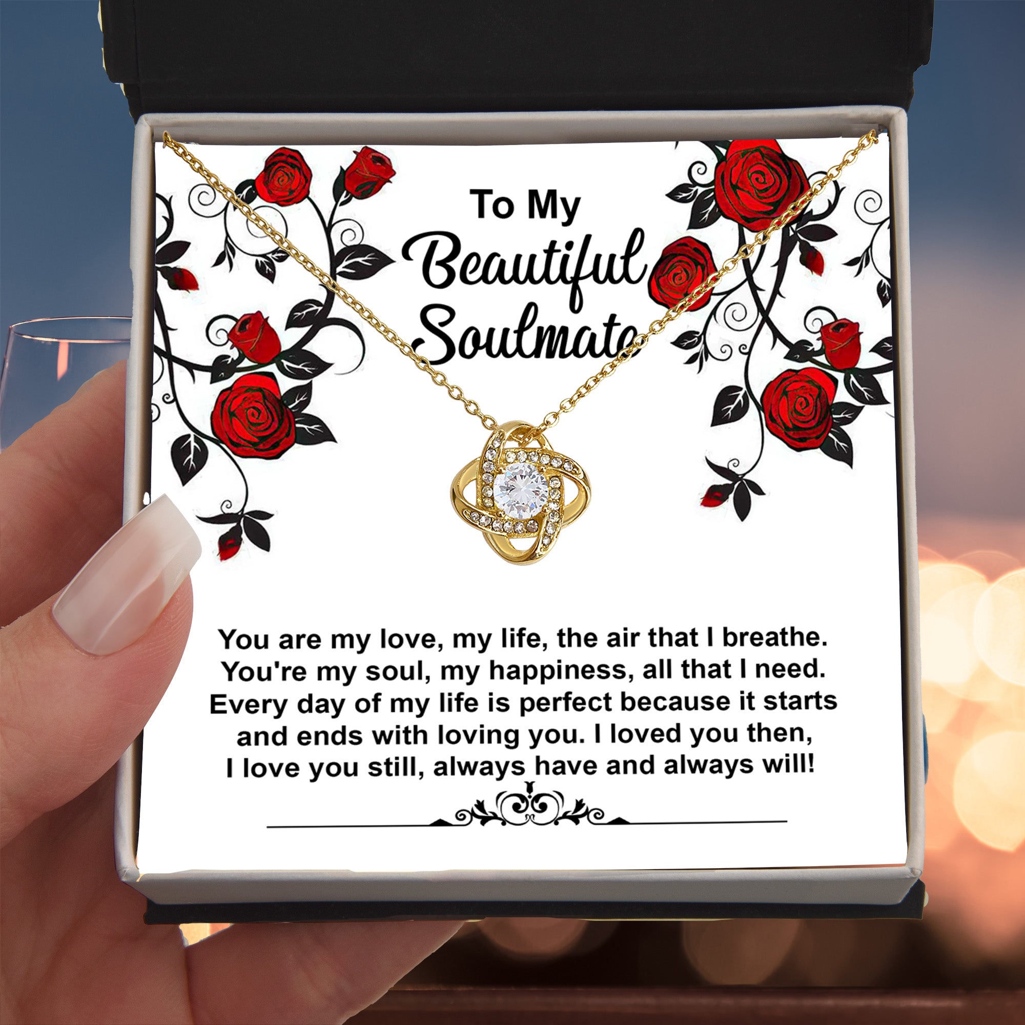 To My Beautiful Soulmate - My Love, My Life, The Air I Breathe - Romantic Love Knot Necklace