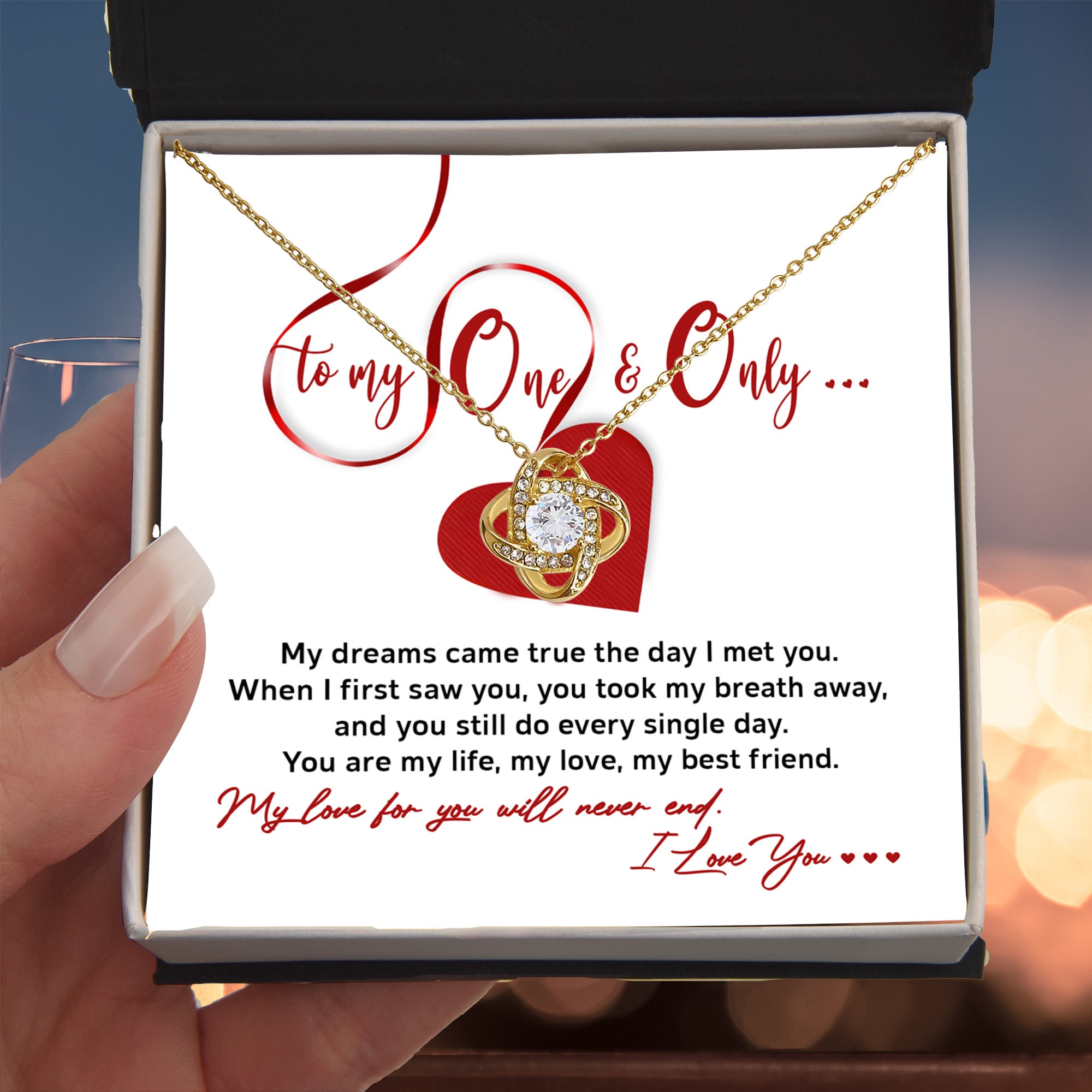 To My One and Only - My Dreams Came True - Romantic Love Knot Necklace
