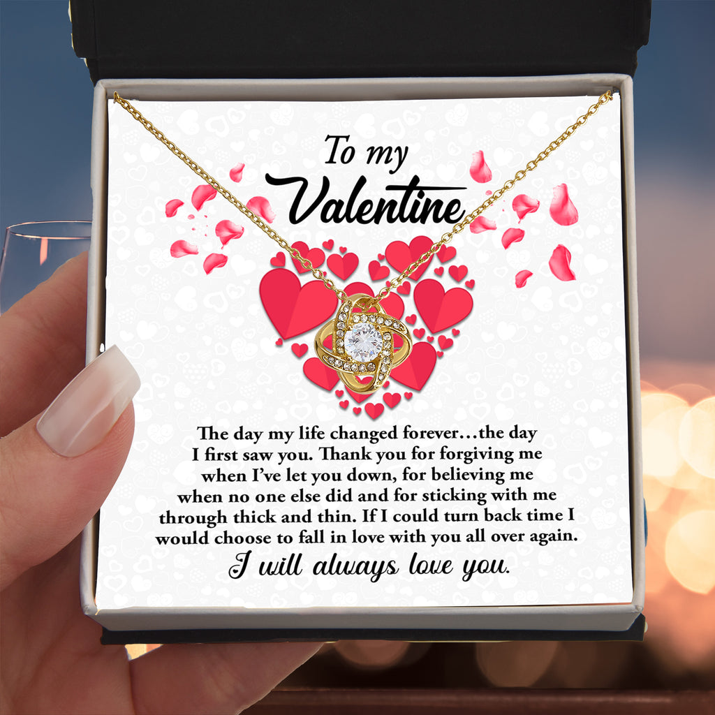 To My Valentine - My Life Changed - Love Knot Necklace with Romantic Message Card