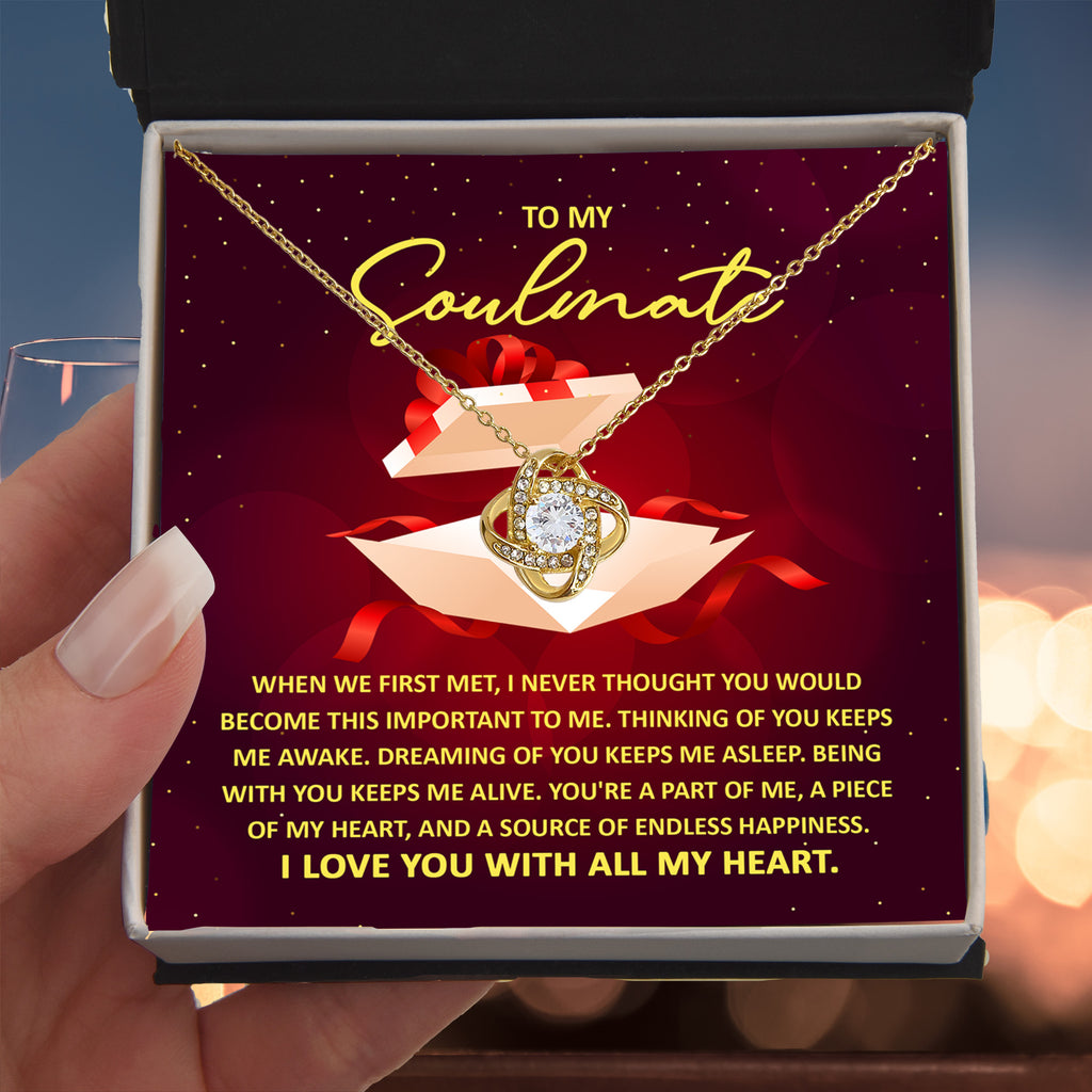 To My Soulmate – Thinking of You - Love Knot Necklace with Romantic Message