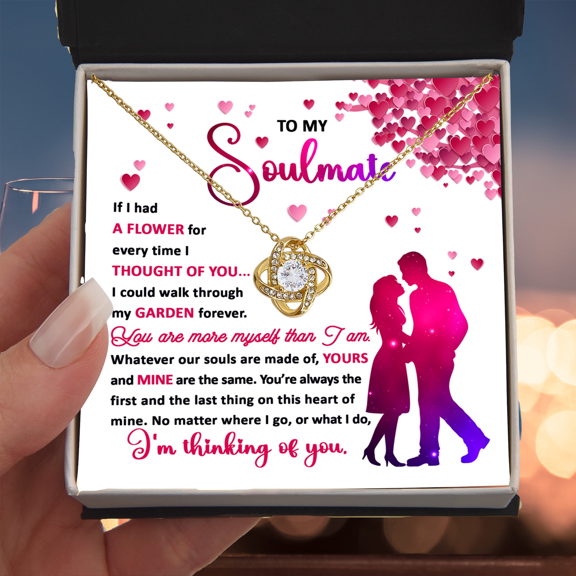 To My Soulmate - I am Thing of You - Love Knot Necklace with Heartfelt Message Card