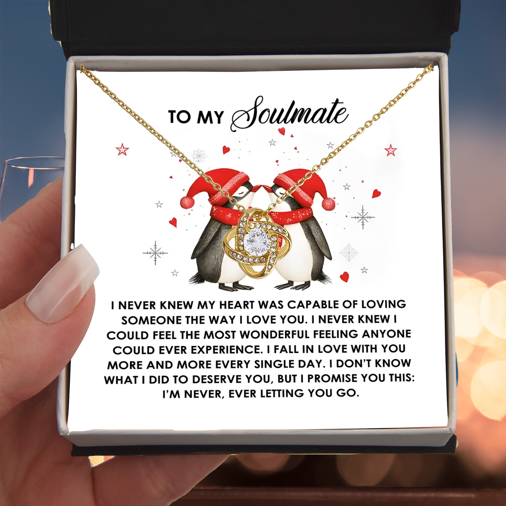 To My Soulmate Penguin Love Knot Necklace – Forever Love Gift for Her