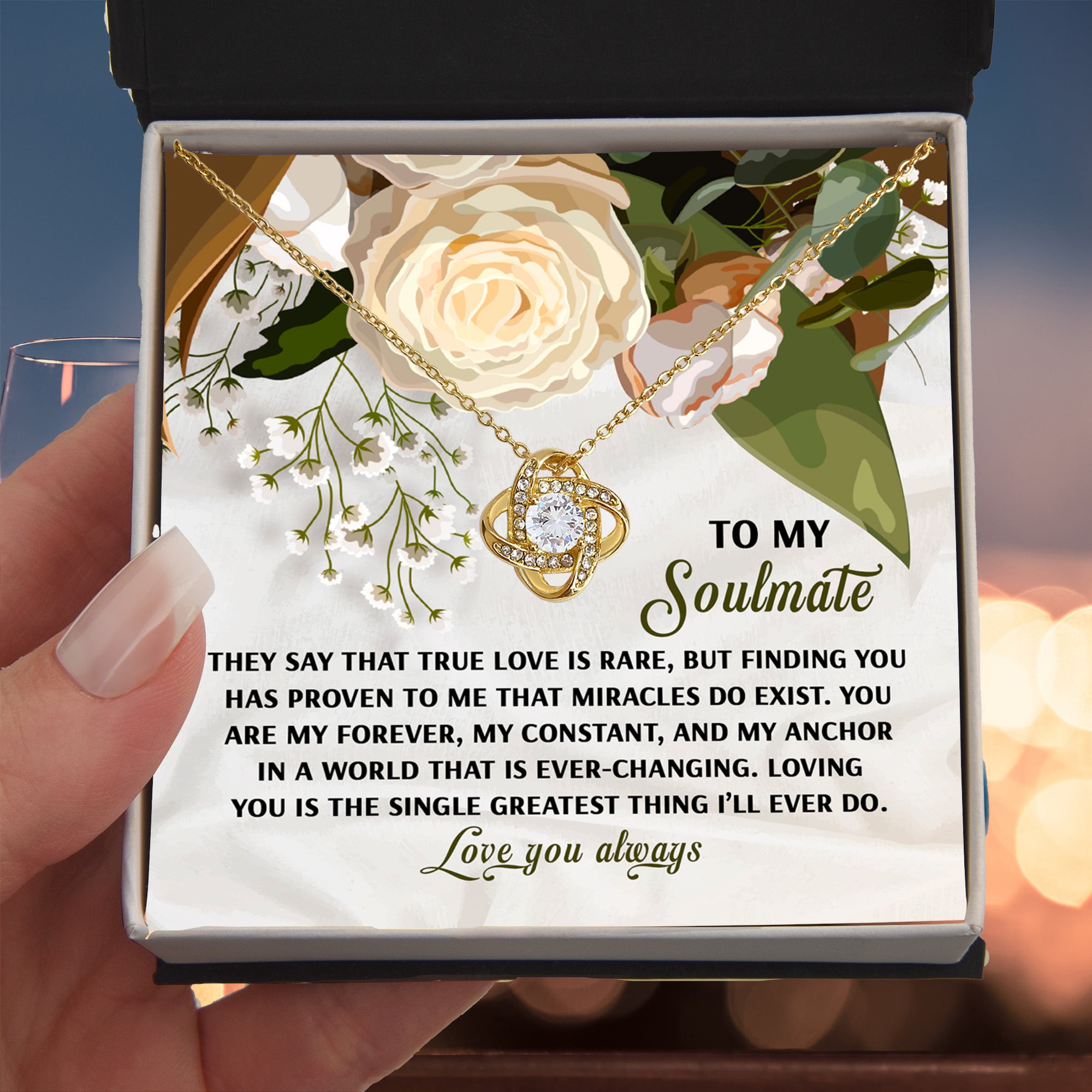 To My Soulmate - Miracles Exist - Love Knot Necklace with Heartfelt Message