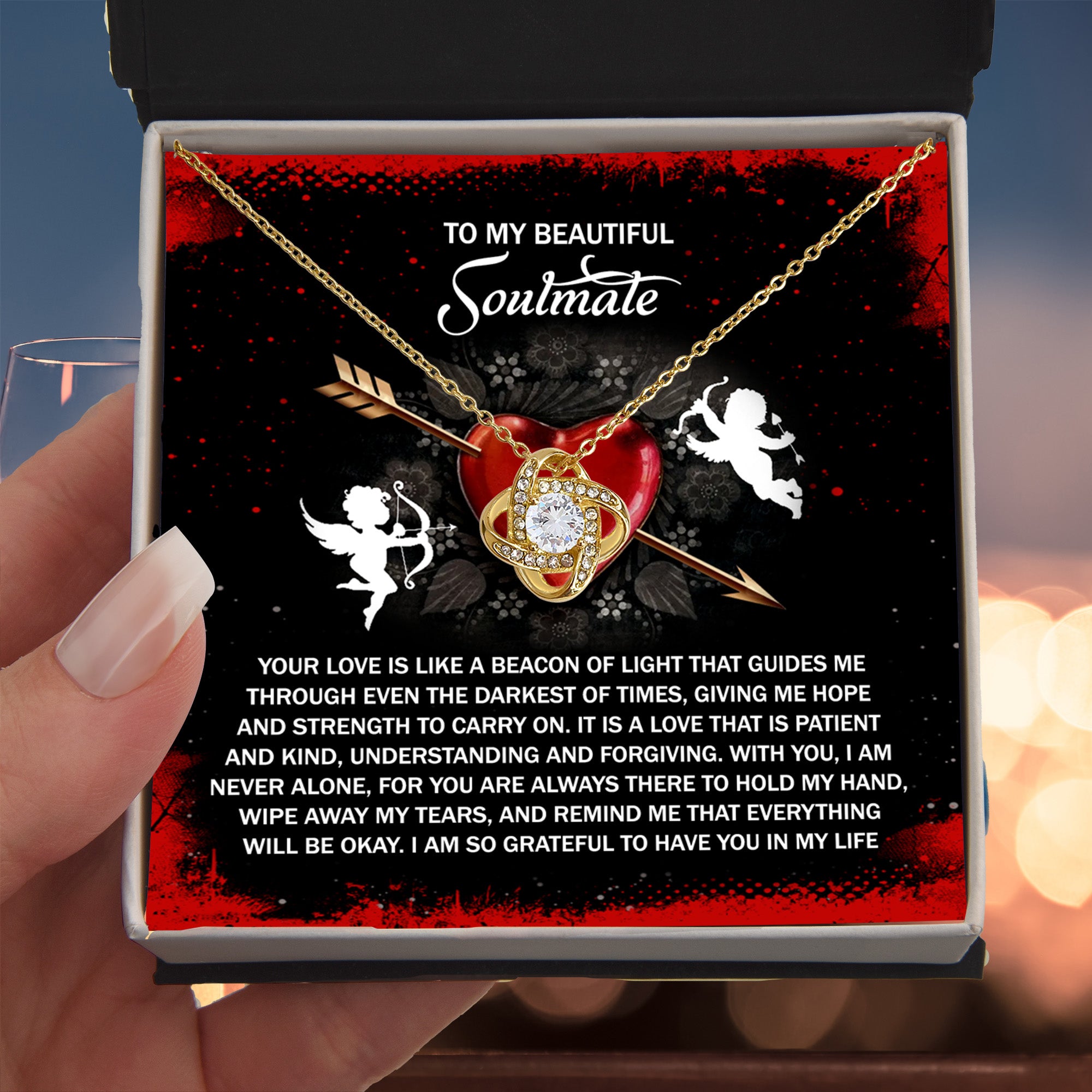 To My Beautiful Soulmate - Grateful For You - Love Knot Necklace