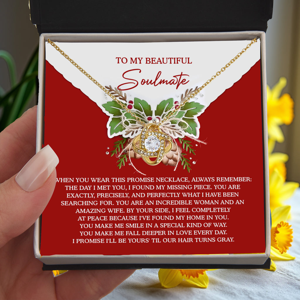 To My Beautiful Soulmate Promise Necklace – Love Knot Necklace Gift for Wife, Missing Piece Keepsake