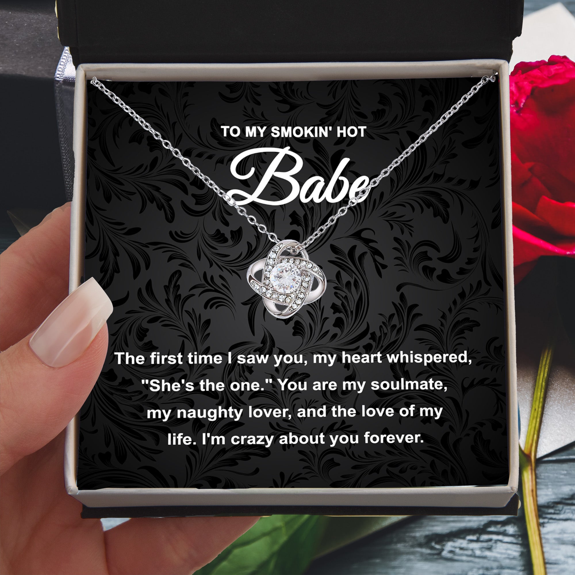 To My Smokin' Hot Babe – Love Knot Necklace | Romantic Gift for Girlfriend, Naughty Lover, Soulmate