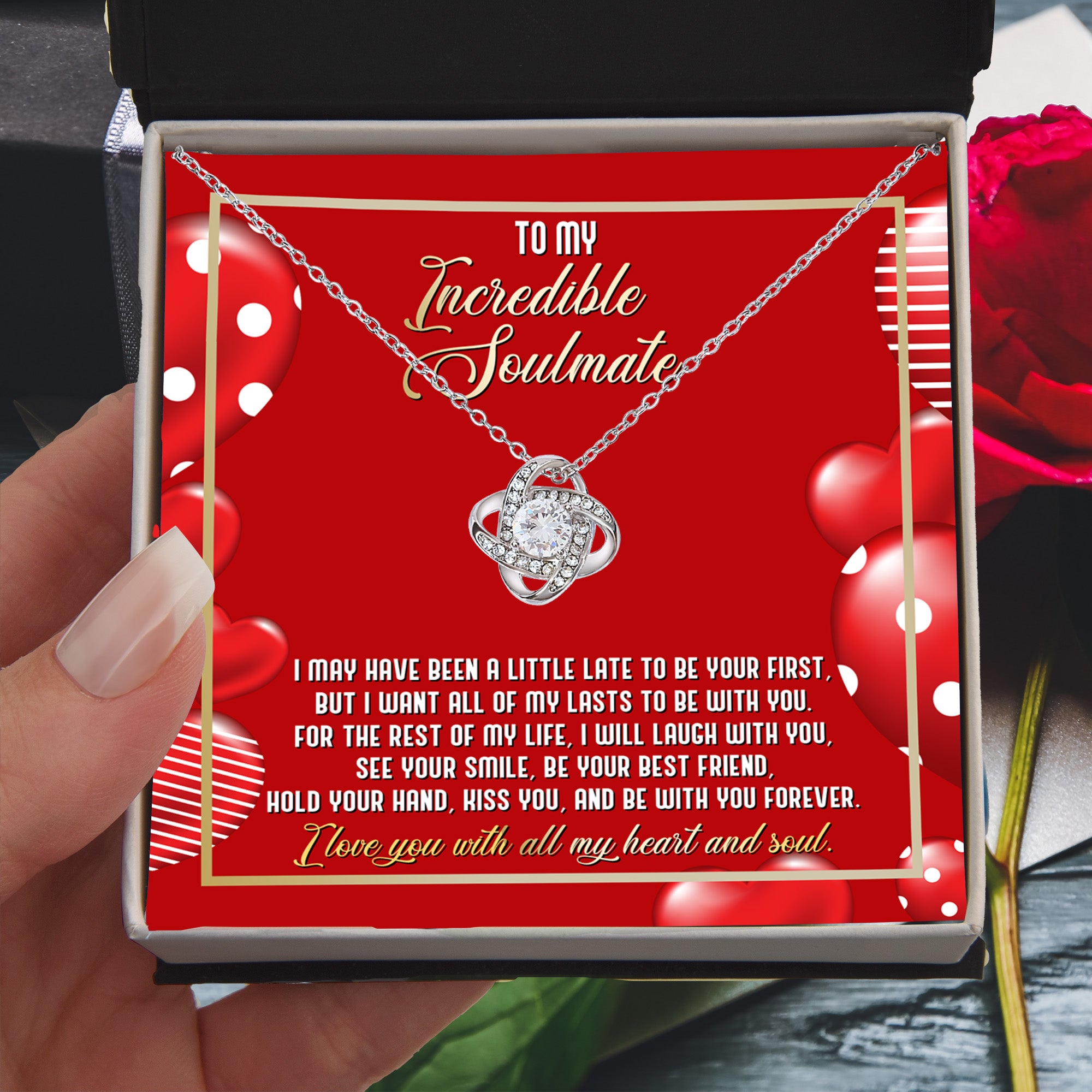 To My Incredible Soulmate Love Knot Necklace – Heart and Soul Love Gift for Wife or Girlfriend