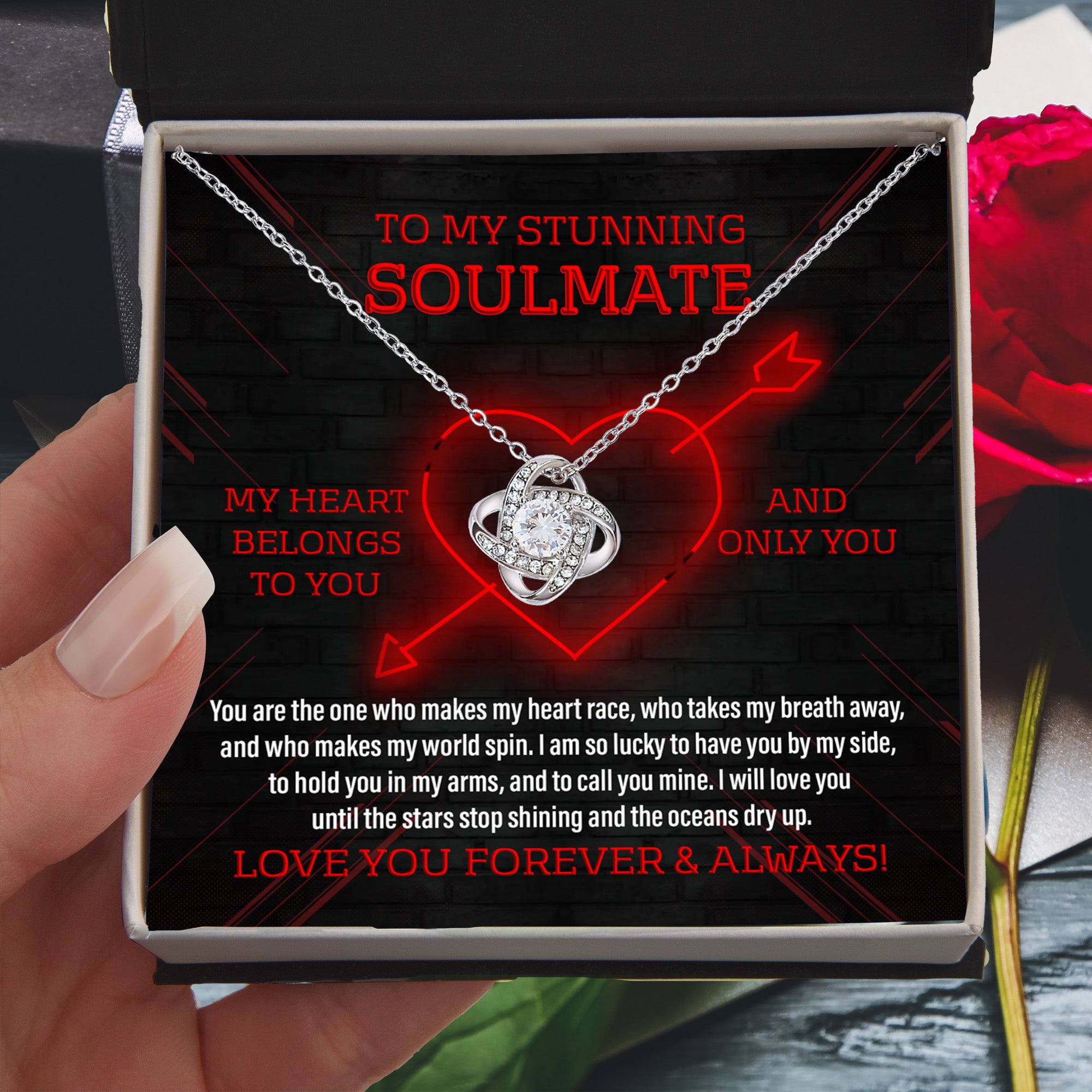 To My Stunning Soulmate Love Knot Necklace – Forever & Always Romantic Gift for Her
