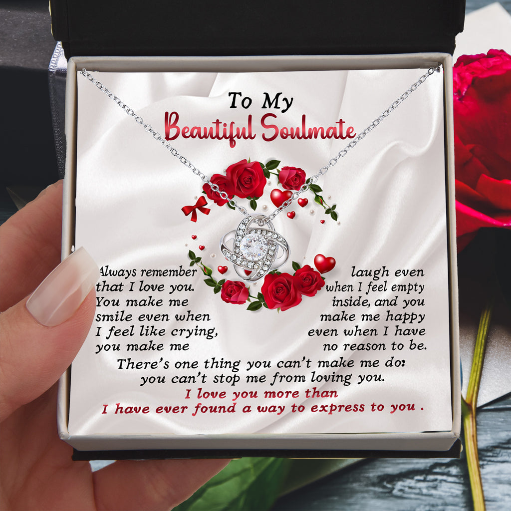 To My Beautiful Soulmate Love Knot Necklace – Emotional Forever Love Gift for Her