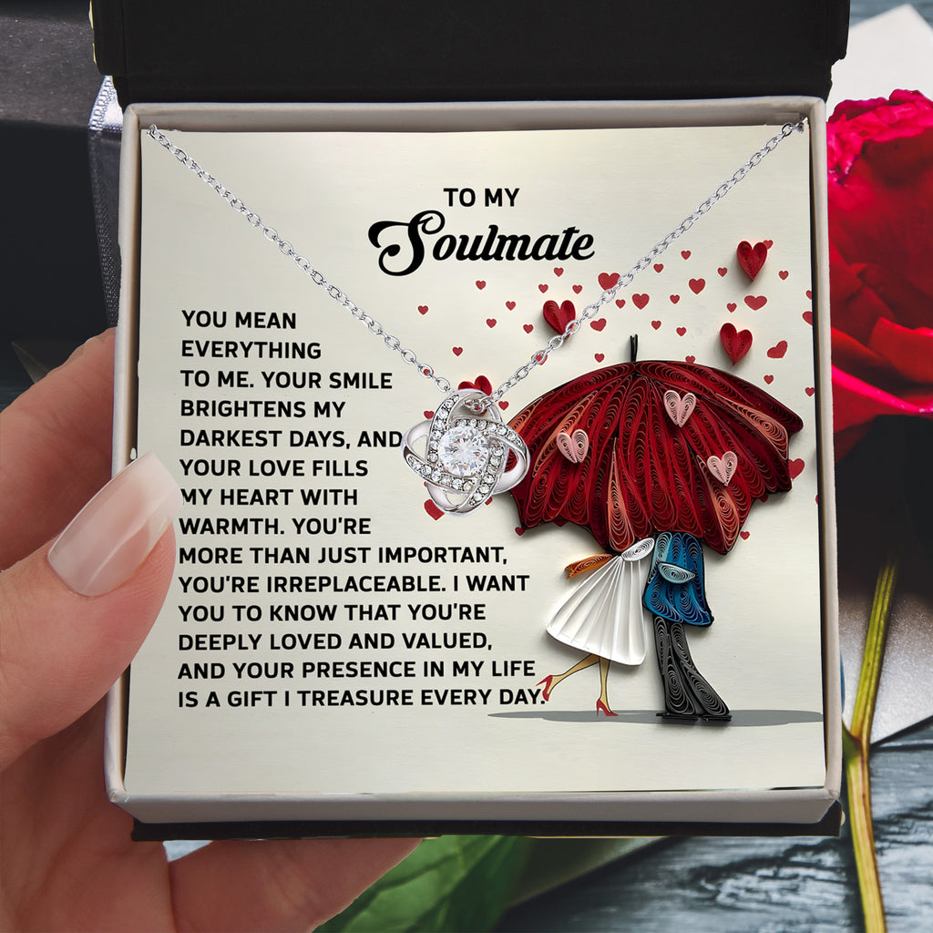 To My Soulmate - Treasured Gift - Love Knot Necklace with Heartfelt Message
