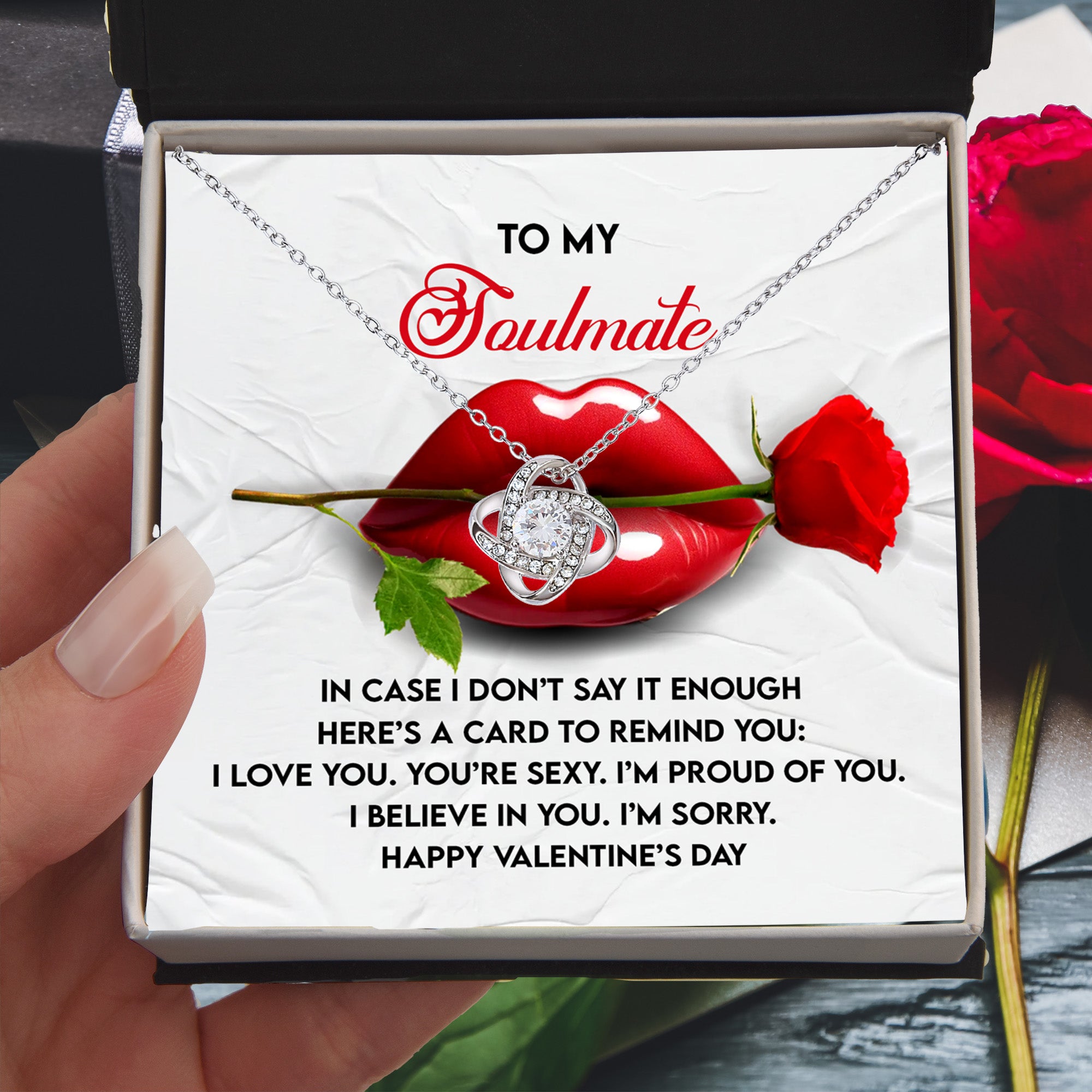 Soulmate Love Knot Necklace – Romantic Valentine's Day Gift with Message Card for Her