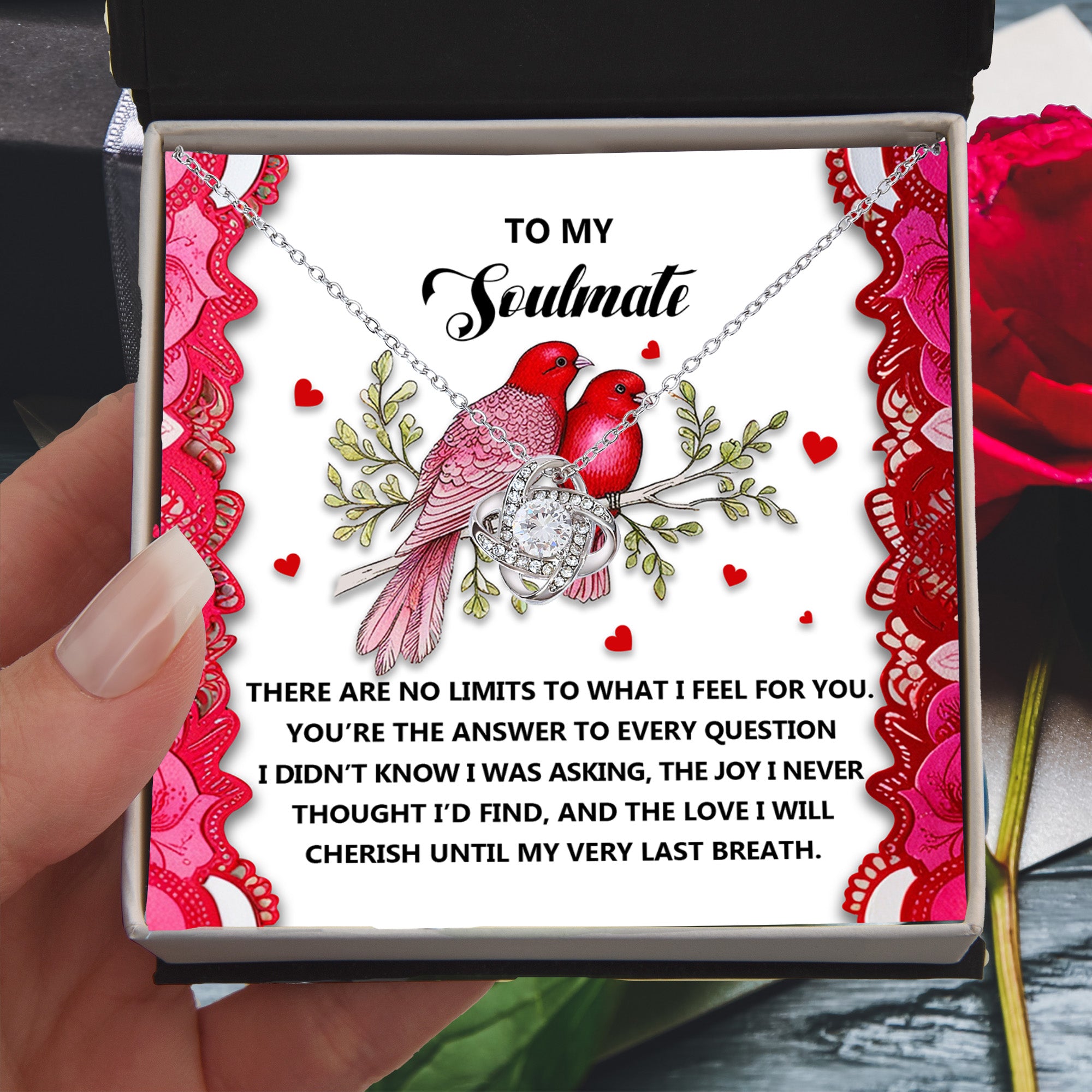 To My Soulmate - The Love I Will Cherish - Love Knot Necklace with Romantic Message