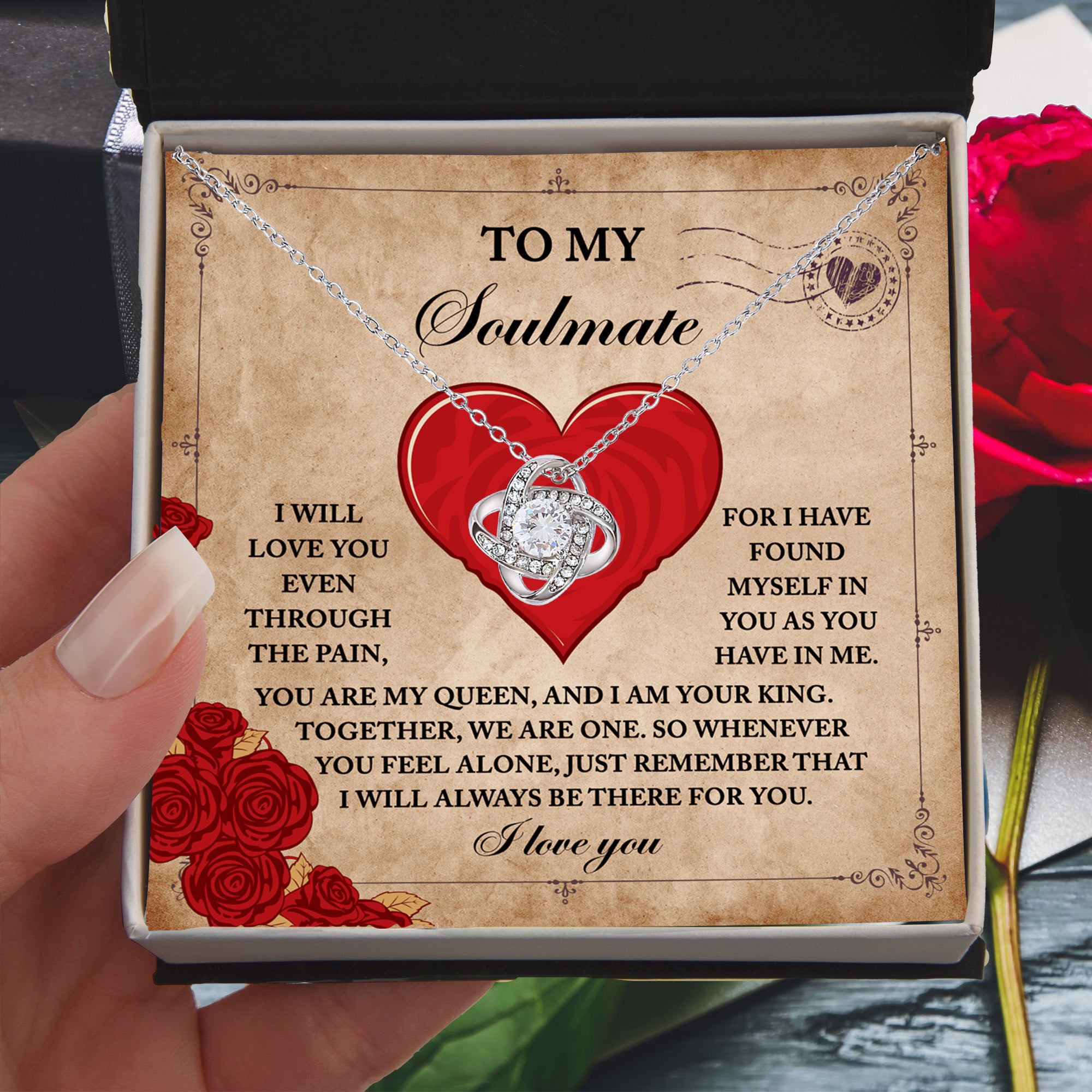 To My Soulmate - Together, We Are One - Love Knot Necklace with Romantic Message