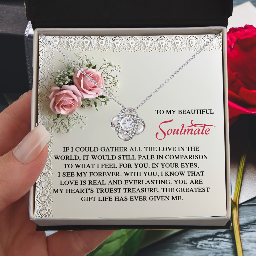 Soulmate - My Heart's Treasure - Love Knot Necklace With Romantic Message