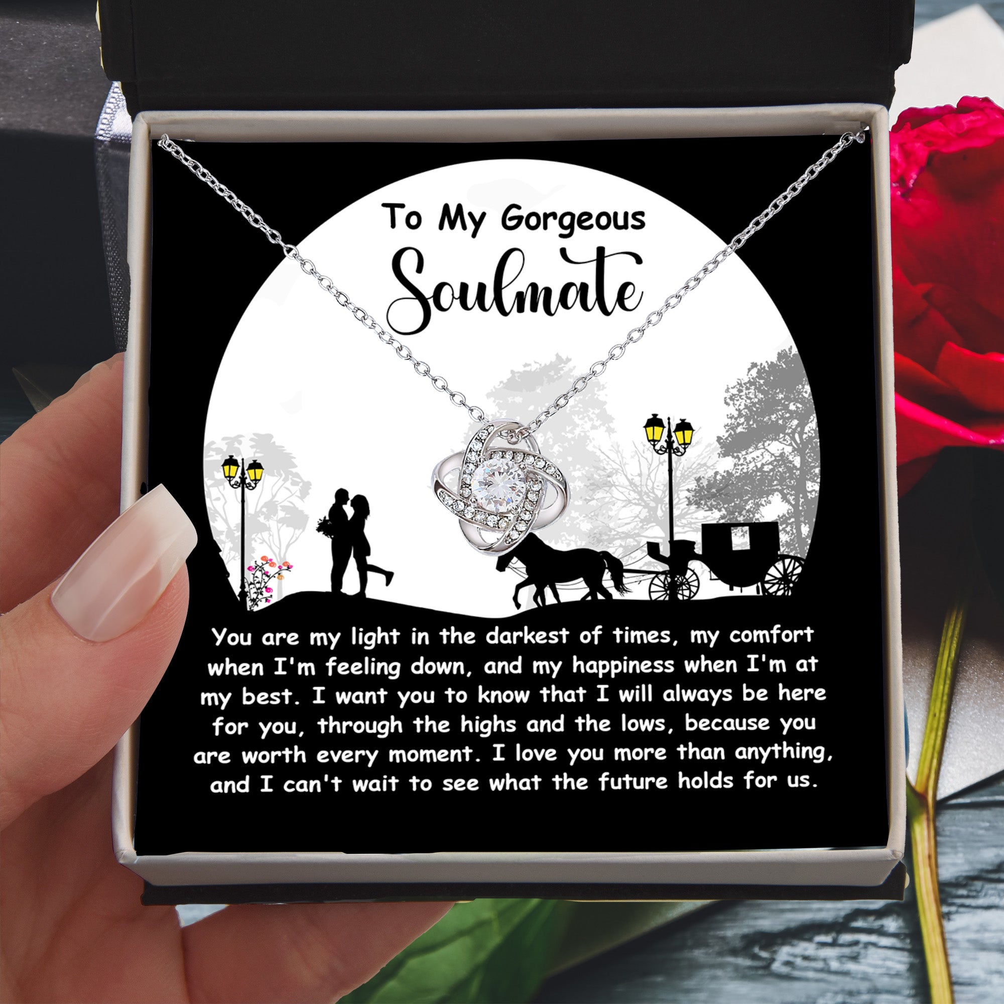 To My Gorgeous Soulmate – Future Holds For Us - Love Knot Necklace | Romantic Valentine's Day, Birthday or Anniversary Gift for Her