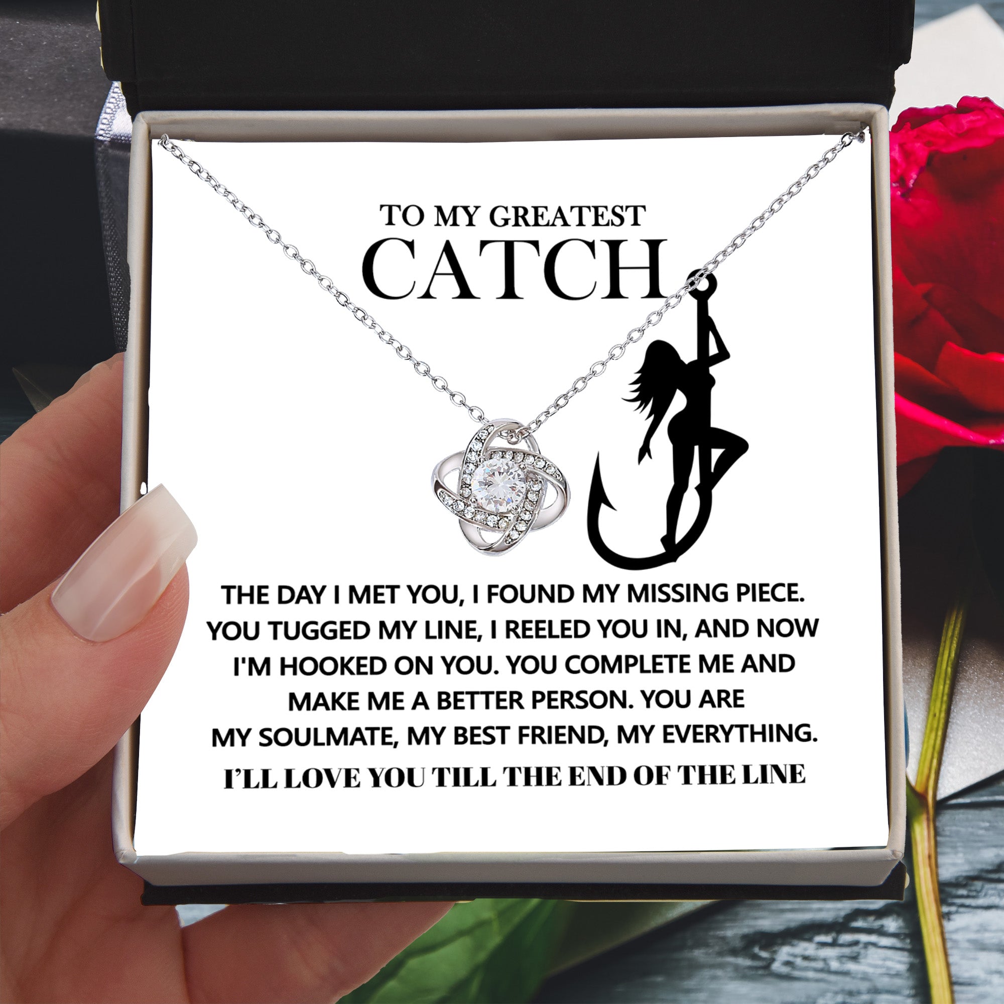 To My Greatest Catch – Love Knot Necklace - Fishing-Themed Gift for Girlfriend, Wife, or Fiancée