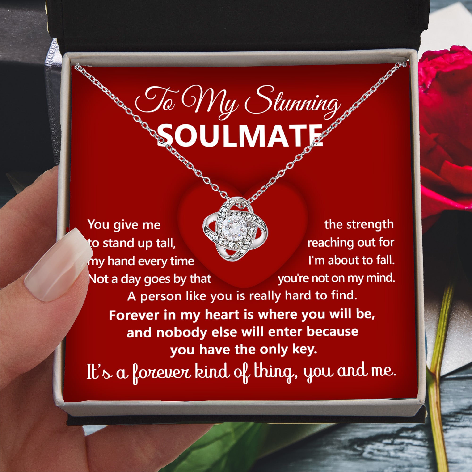 To My Stunning Soulmate – Forever in my Heart - Love Knot Necklace | Romantic Gift for Her