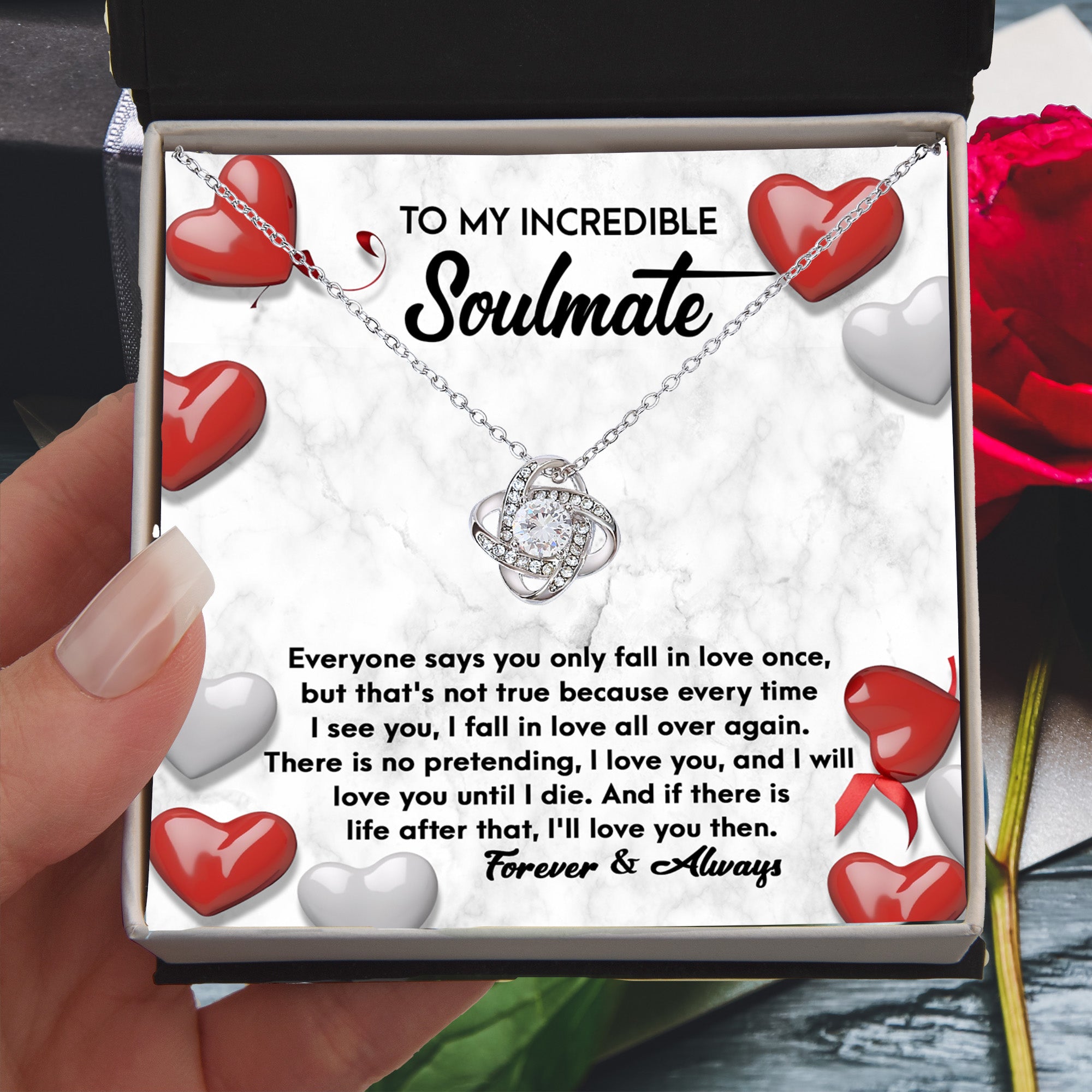 To My Incredible Soulmate – Fall in Love All Over Again - Love Knot Necklace with Heartfelt Message Card