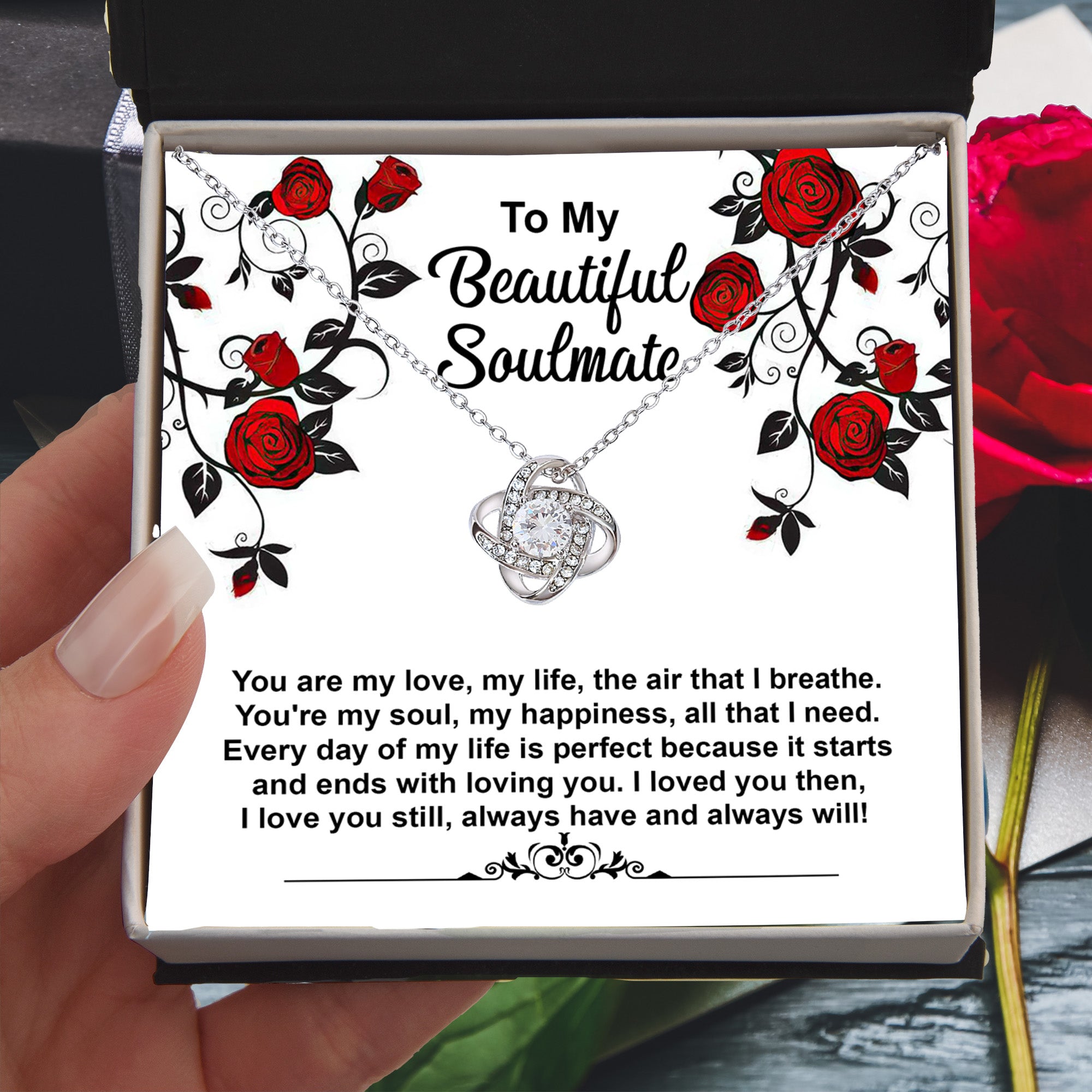 To My Beautiful Soulmate - My Love, My Life, The Air I Breathe - Romantic Love Knot Necklace