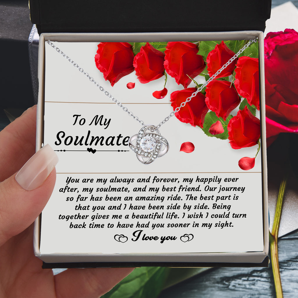 To My Soulmate - Side By Side Forever - Love Knot Necklace with Message Card
