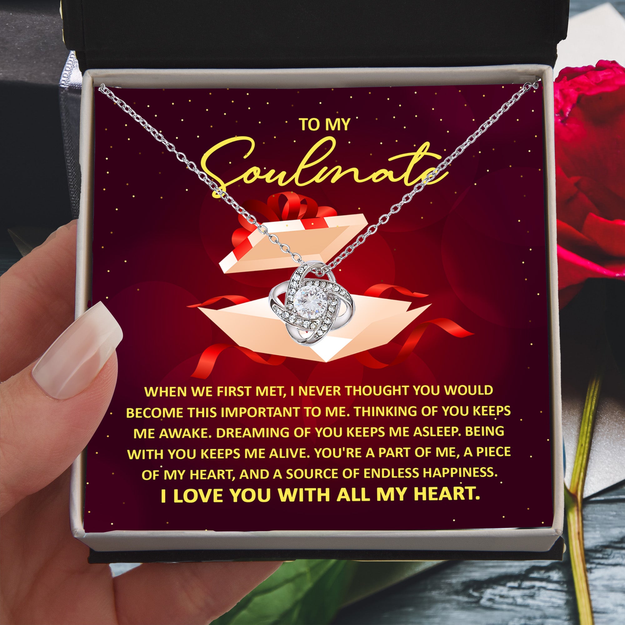 To My Soulmate – Thinking of You - Love Knot Necklace with Romantic Message