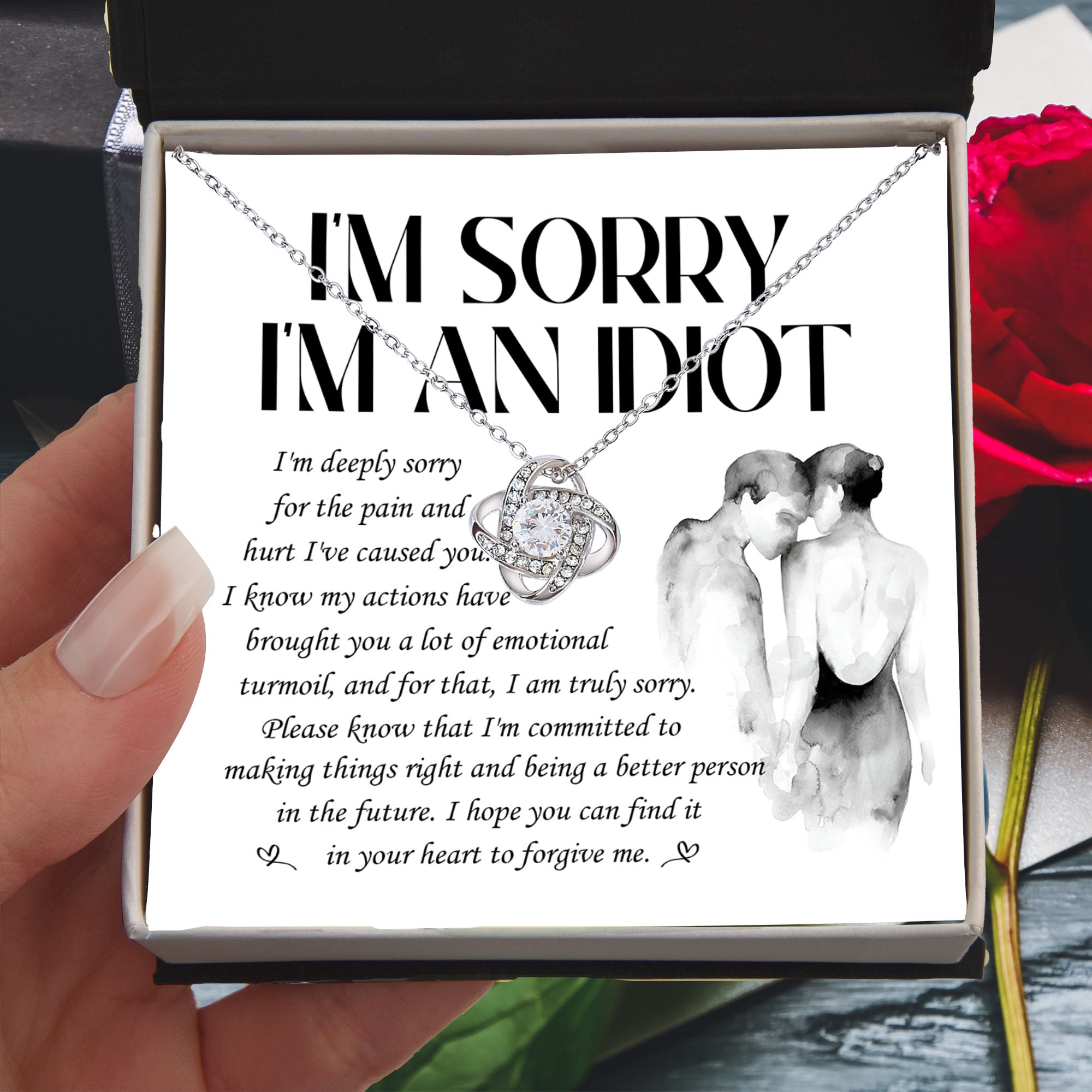 Heartfelt Apology Gift for Her - “I'm Sorry, I'm an Idiot” Love Knot Necklace