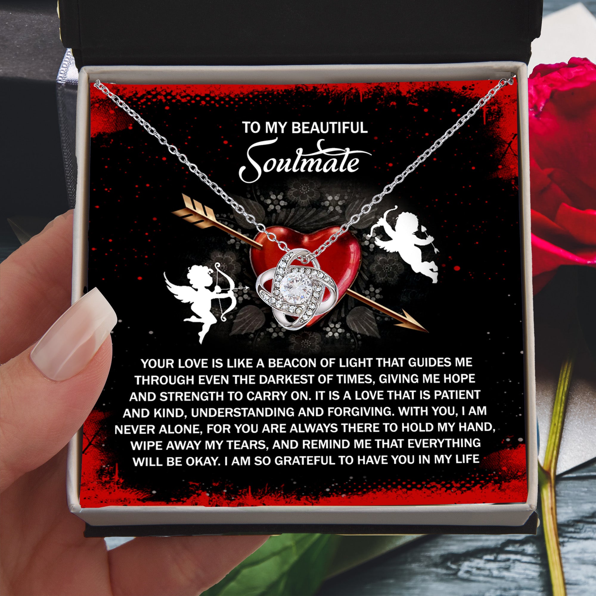 To My Beautiful Soulmate - Grateful For You - Love Knot Necklace