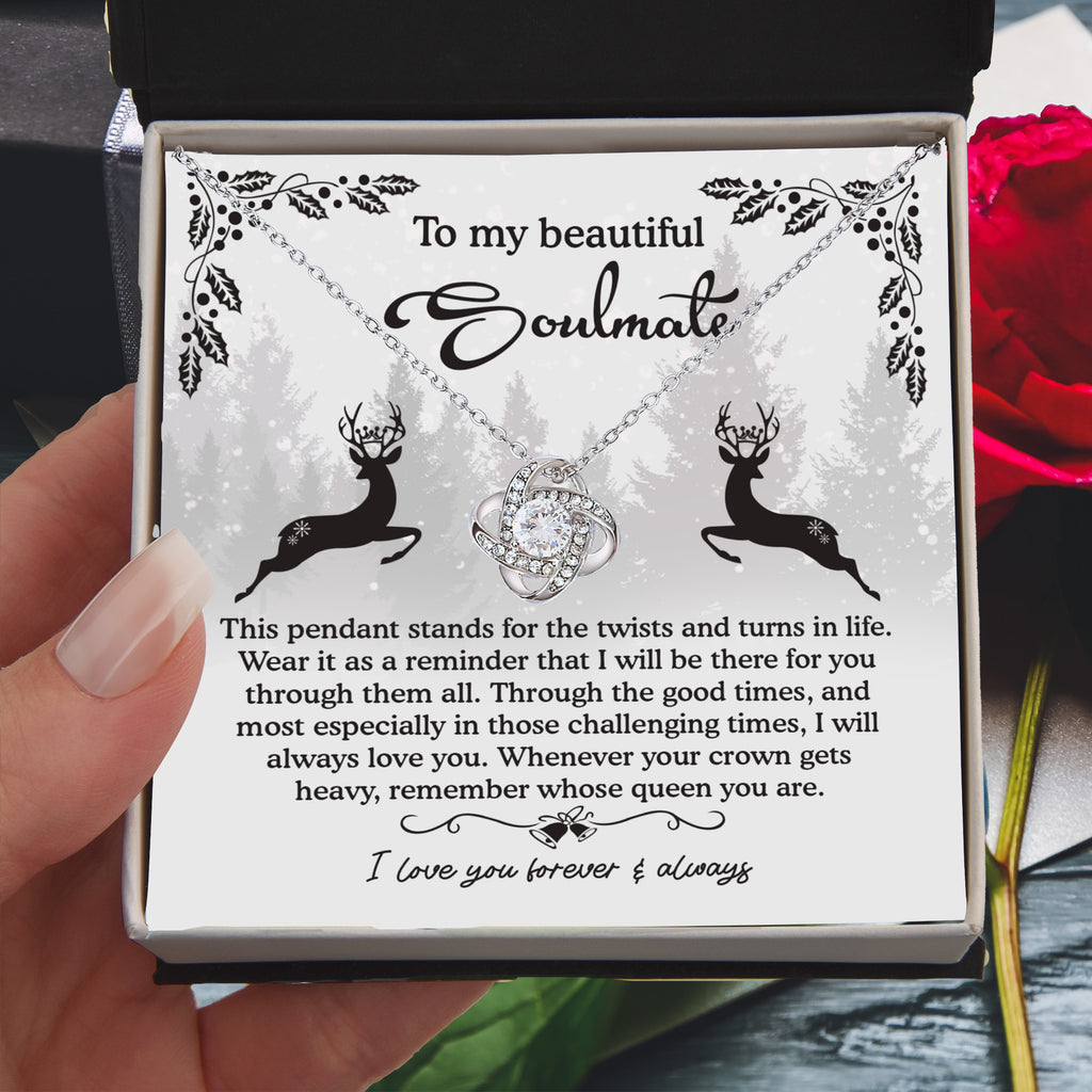 To My Beautiful Soulmate – Winter Reindeer Love Knot Necklace | Romantic Gift for Her