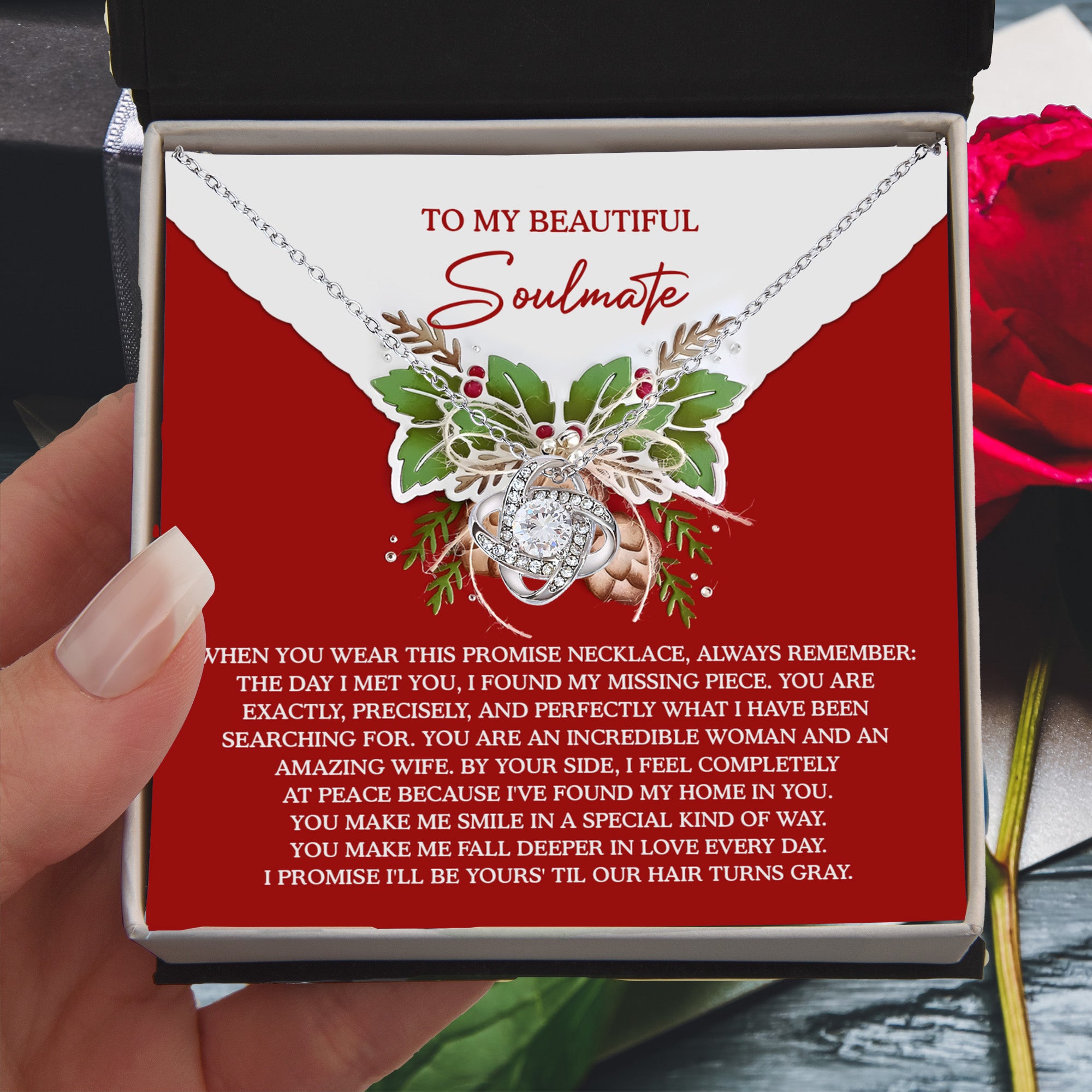 To My Beautiful Soulmate Promise Necklace – Love Knot Necklace Gift for Wife, Missing Piece Keepsake