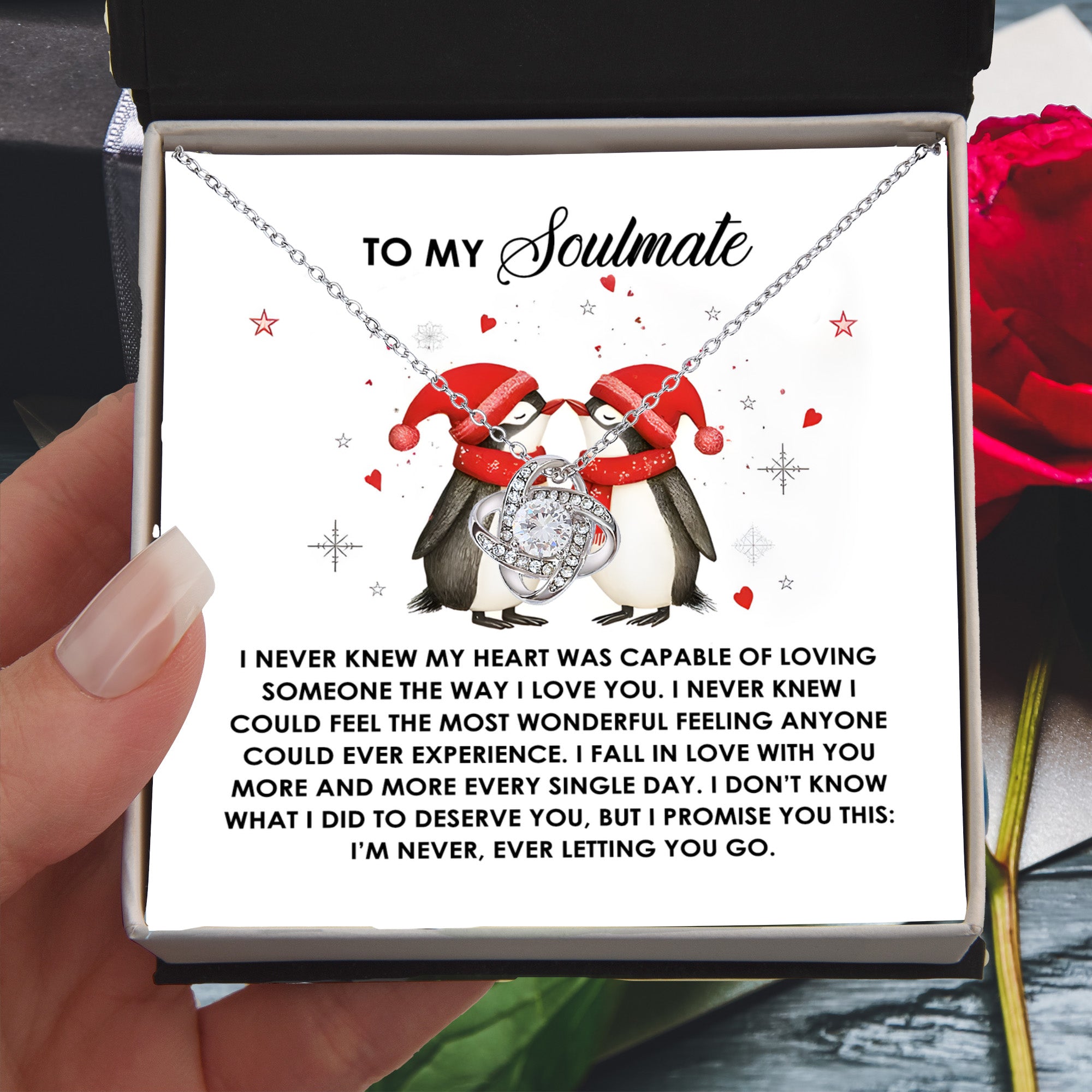 To My Soulmate Penguin Love Knot Necklace – Forever Love Gift for Her