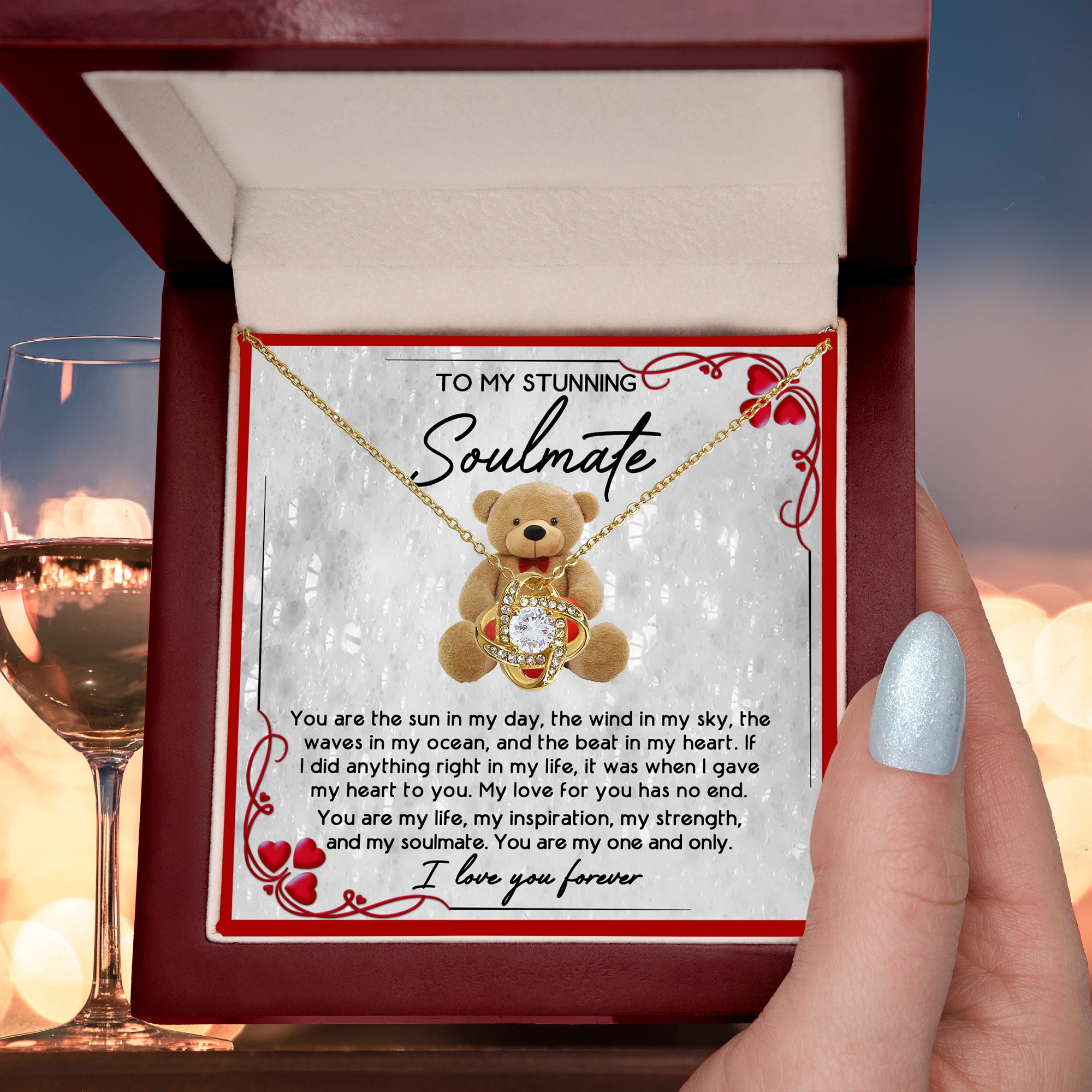 Soulmate Gift – I Love You Forever Necklace with Teddy Bear Message Card