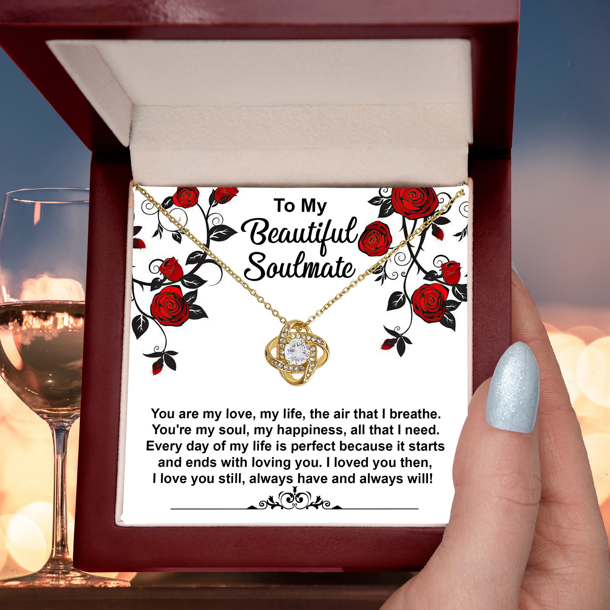 To My Beautiful Soulmate - My Love, My Life, The Air I Breathe - Romantic Love Knot Necklace