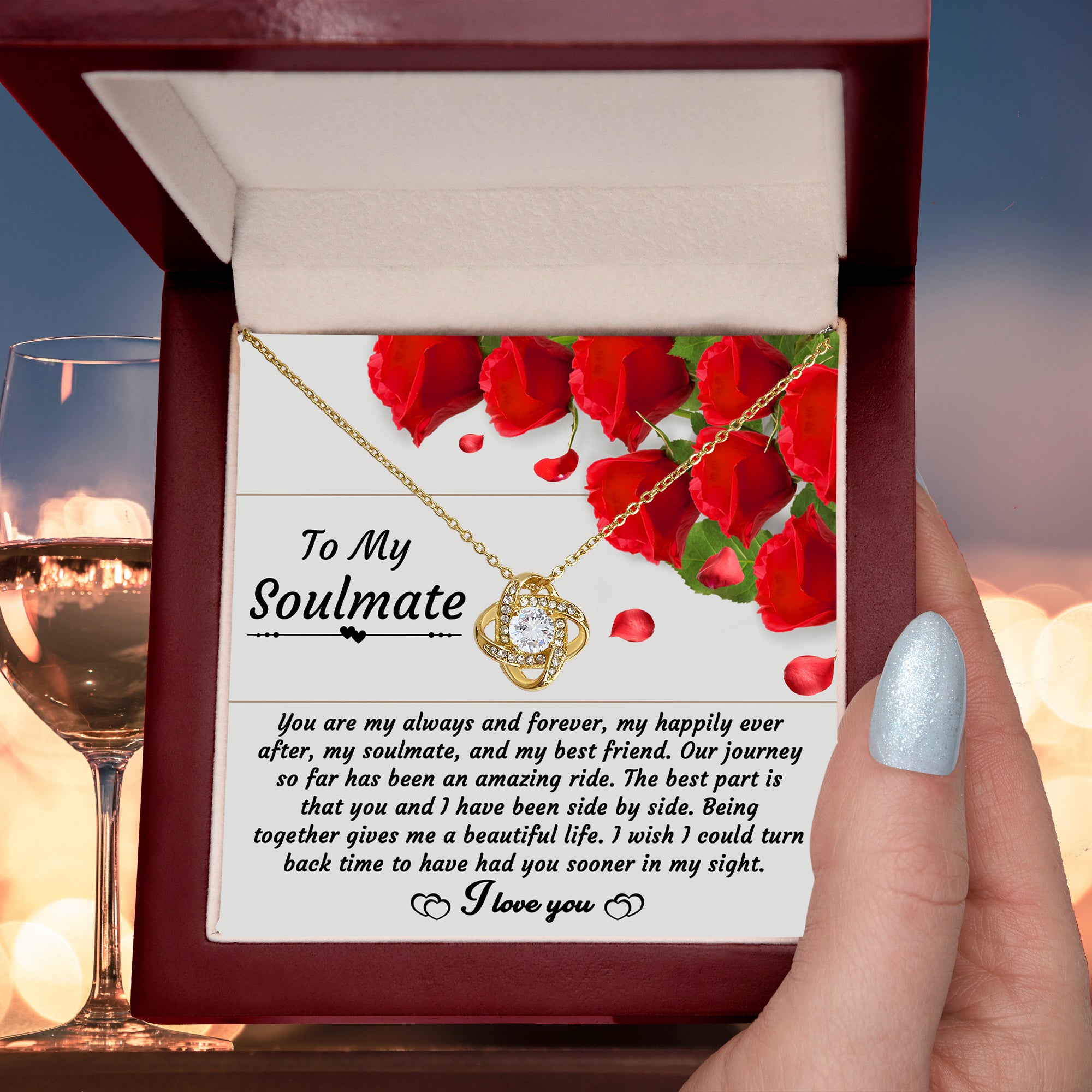 To My Soulmate - Side By Side Forever - Love Knot Necklace with Message Card